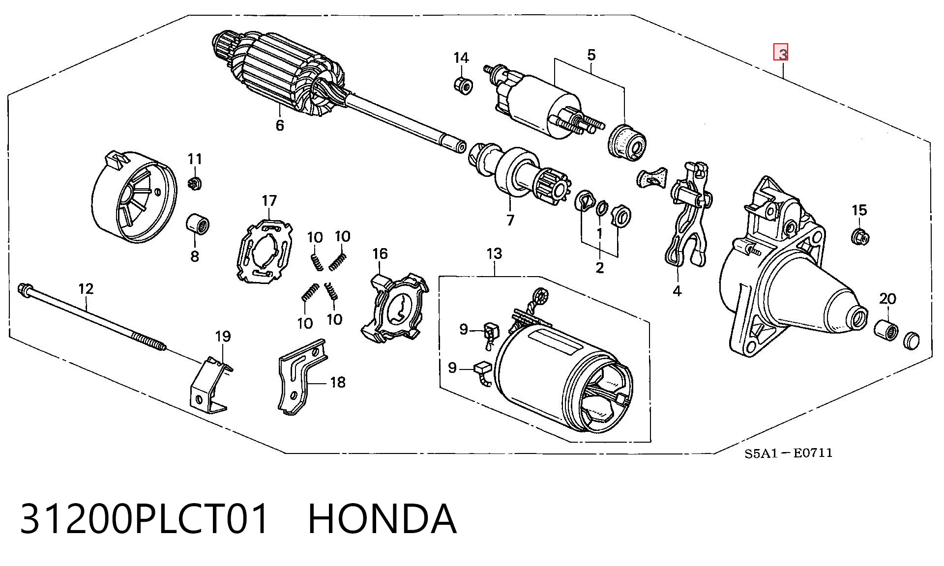 31200PLCT01 Honda Motor de arranco