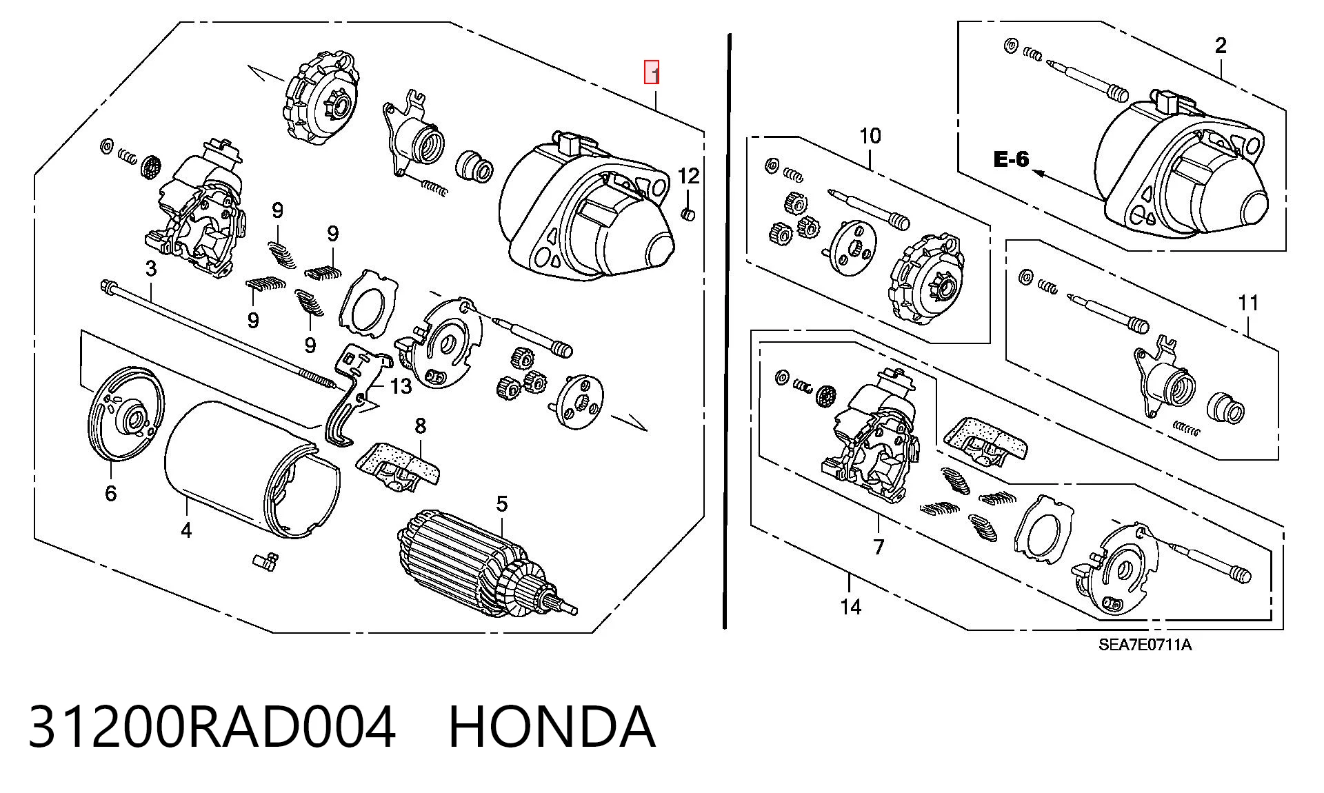 31200RAD004 Honda Motor de arranco