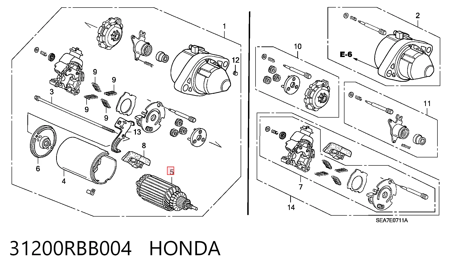 31200RBB004 Honda Motor de arranco