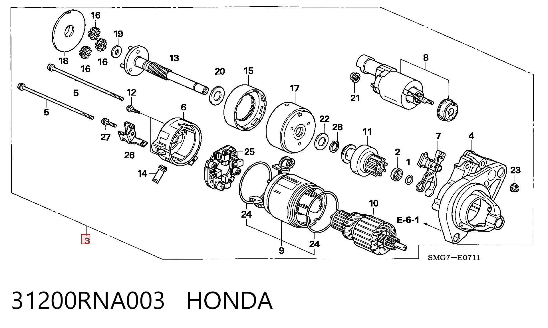 31200RNA003 Honda Motor de arranco
