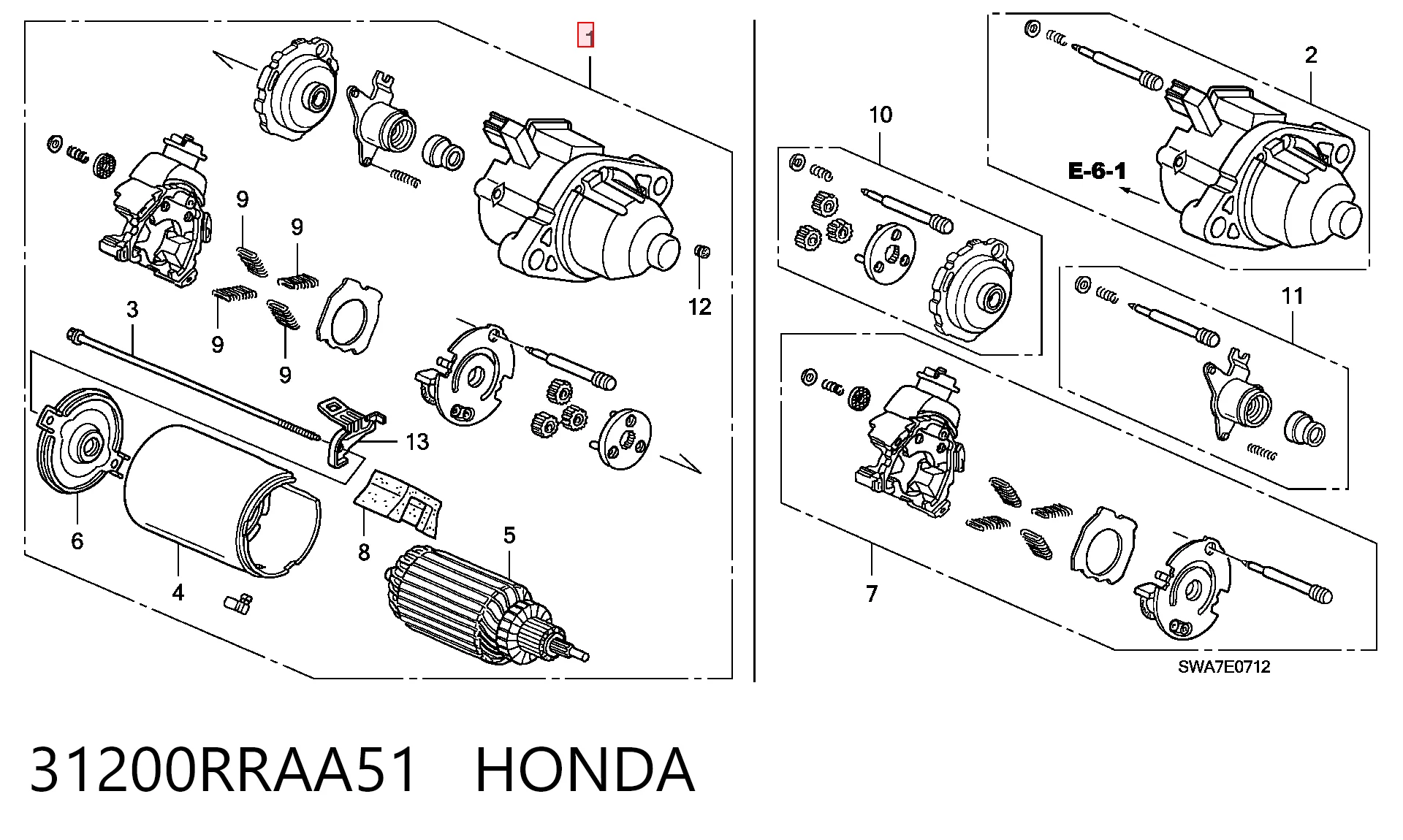 31200RRAA51 Honda Motor de arranco