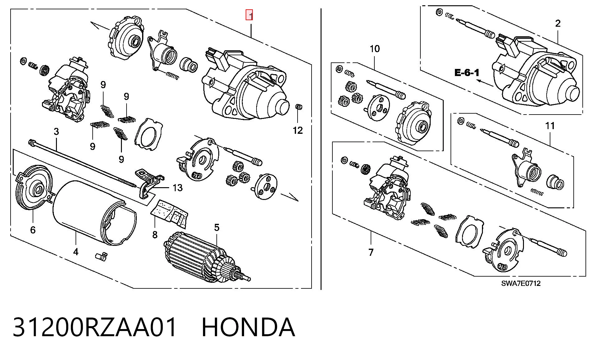 31200RZAA01 Honda Motor de arranco