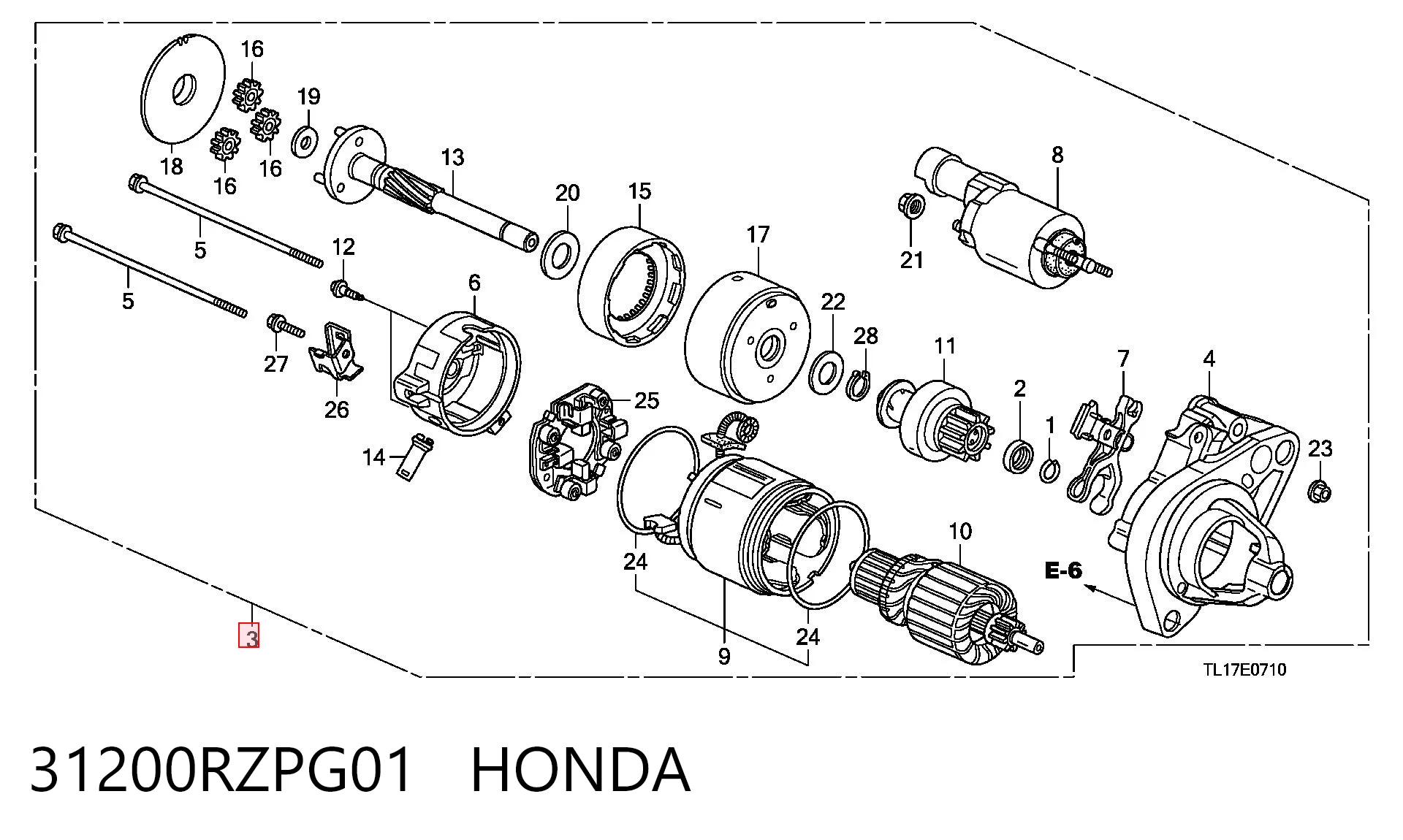 31200RZPG01 Honda Motor de arranco