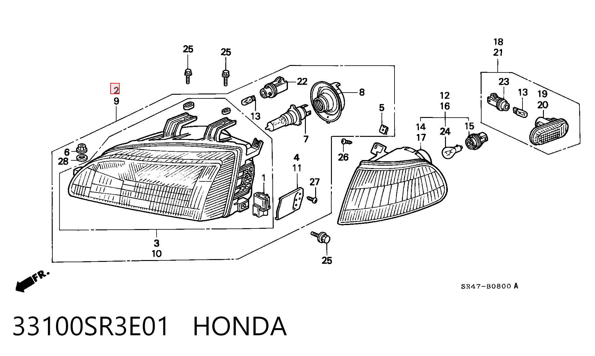  Luz direita Honda Civic V sedan (EG, EH) (1991 - 1996) V