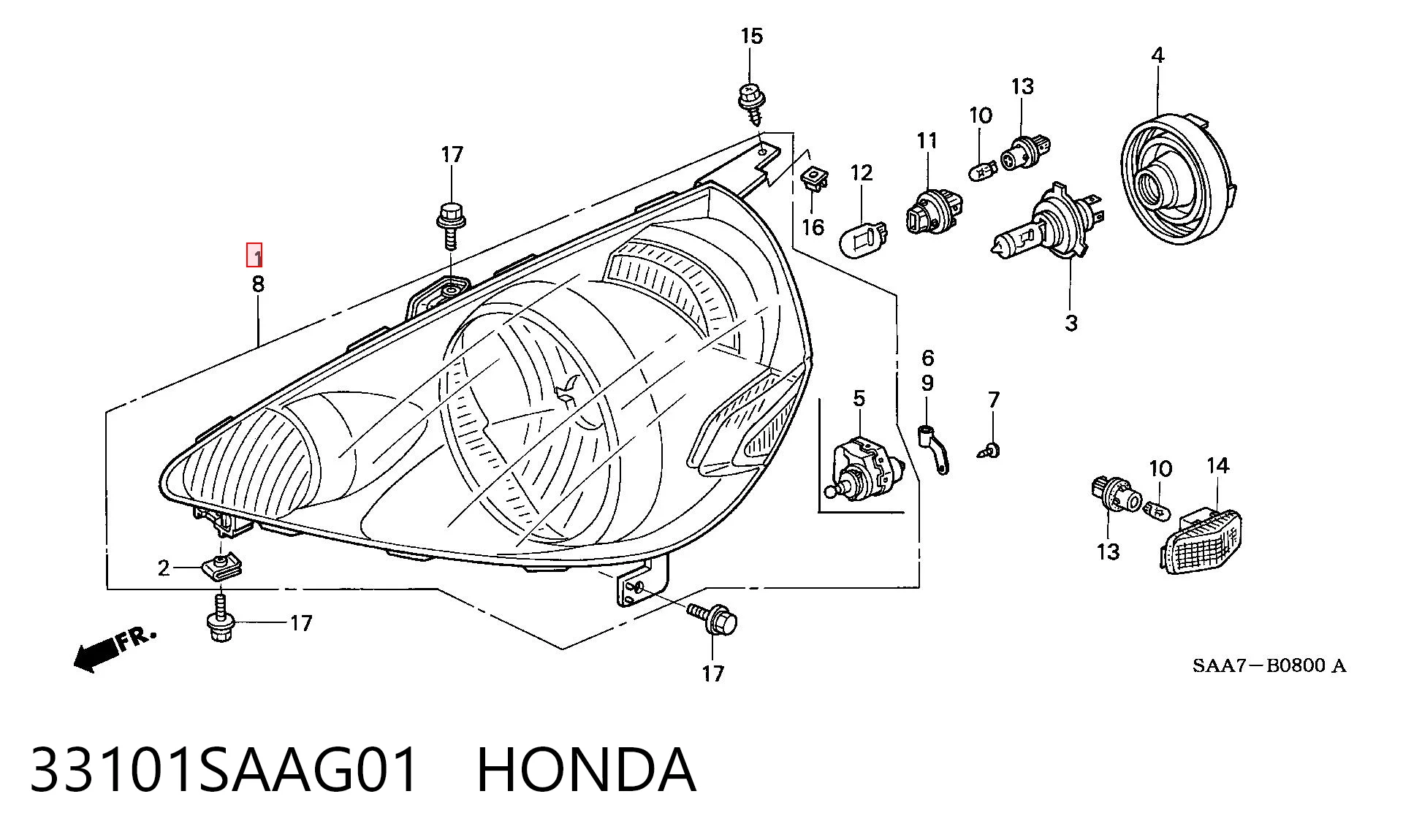 Luz direita para Honda Jazz  GD, GE