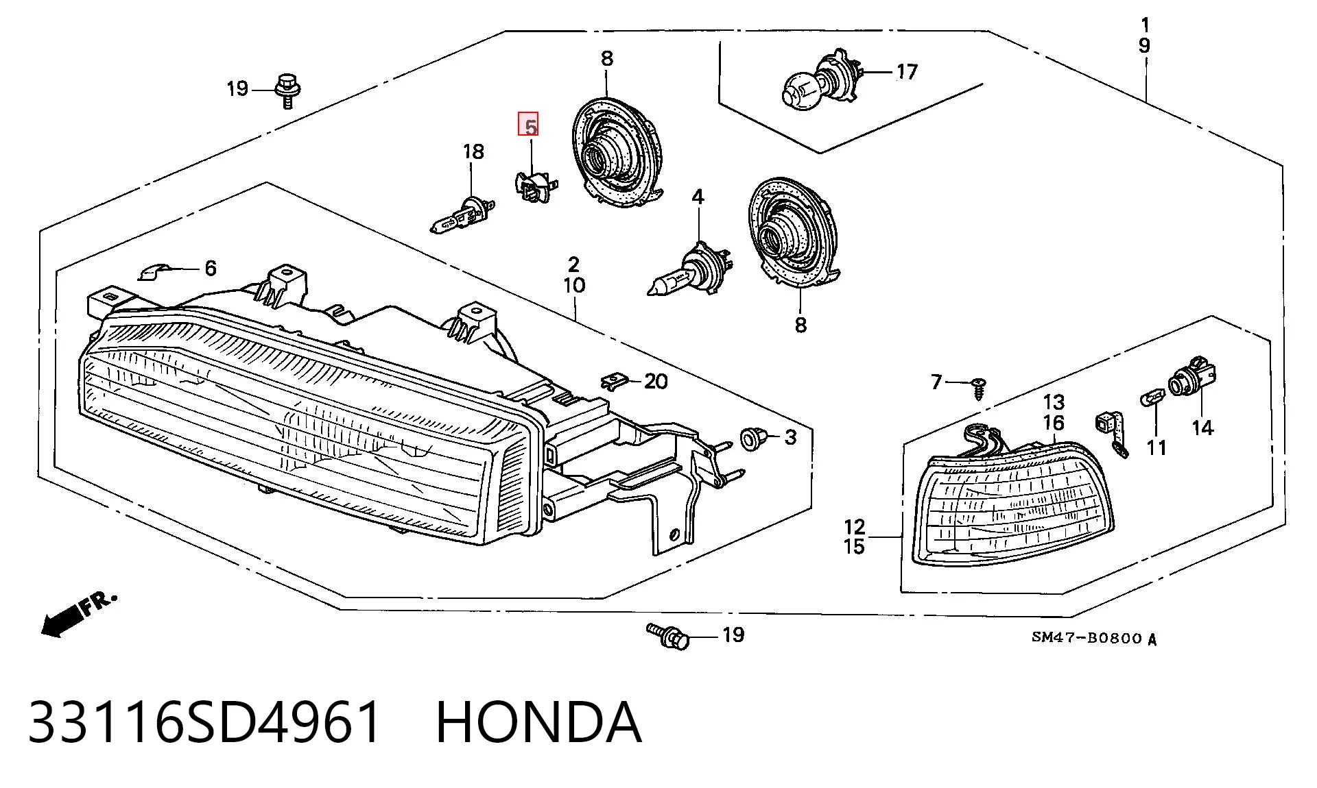33116SD4961 Honda Base (casquilho) de lâmpada da luz