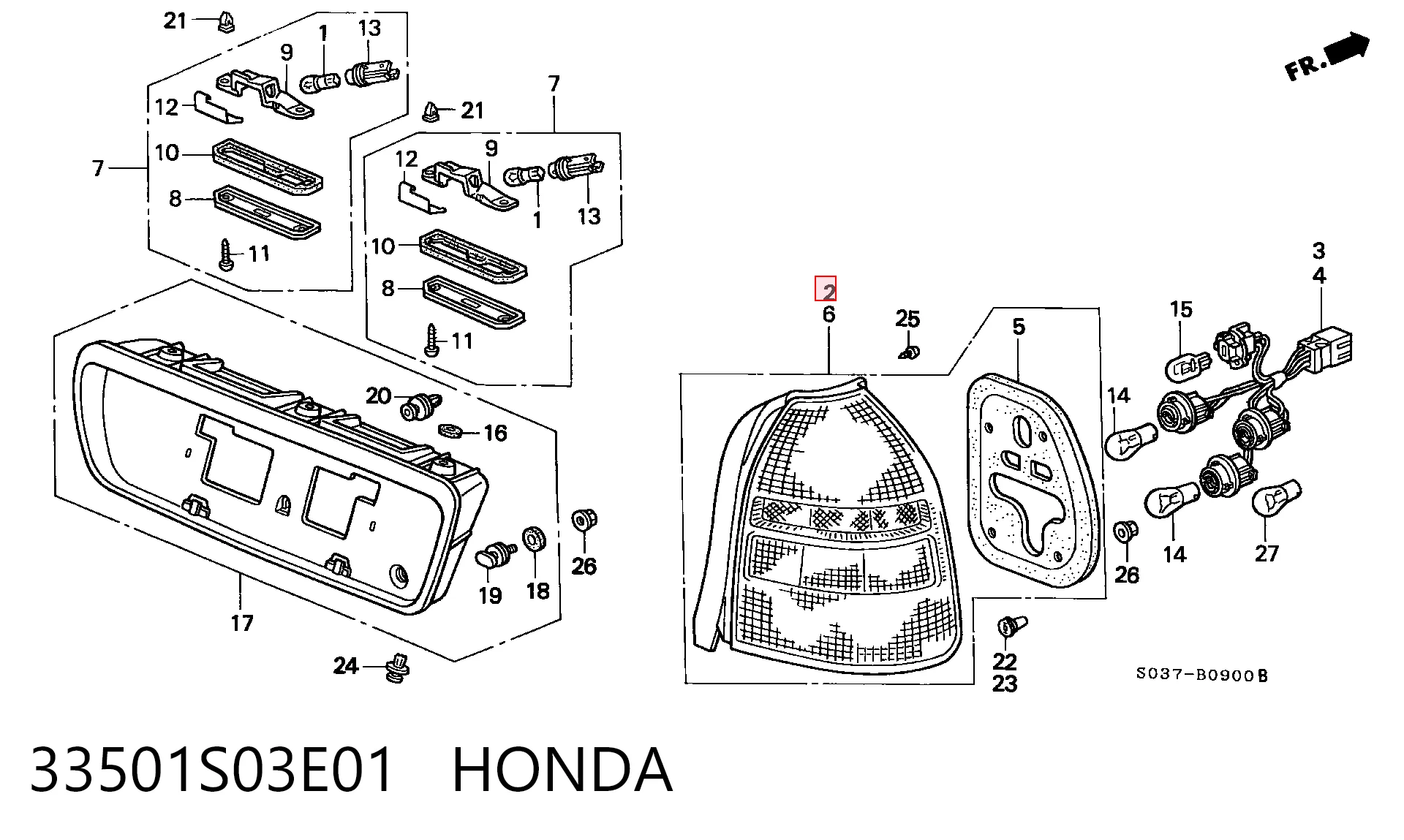 Lanterna traseira direita para Honda Civic VI EJ9, EK1
