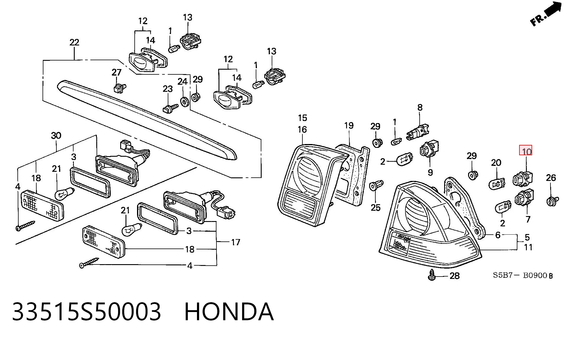 33515S50003 Honda Base (casquilho) de lâmpada da luz