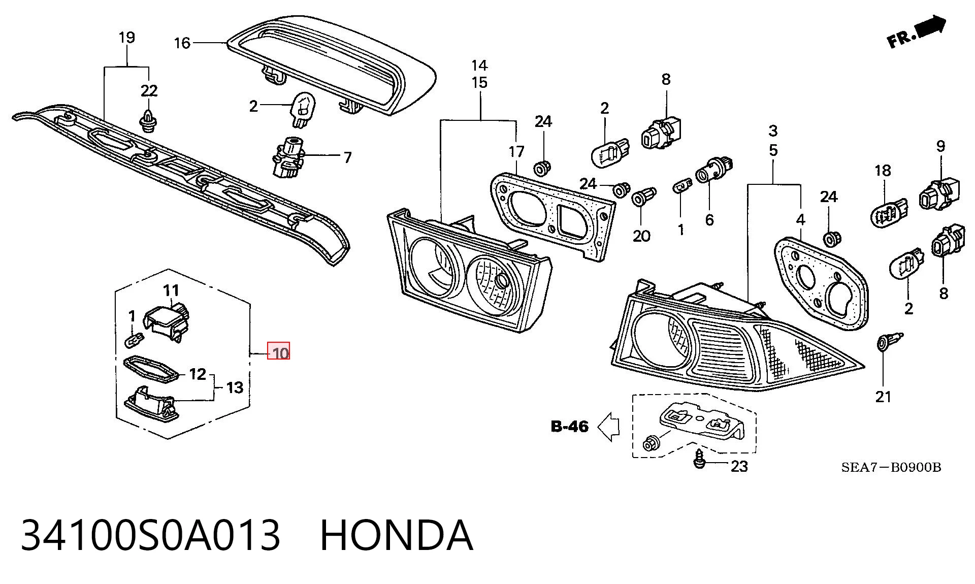 34100S0A013 Honda Lanterna da luz de fundo de matrícula traseira