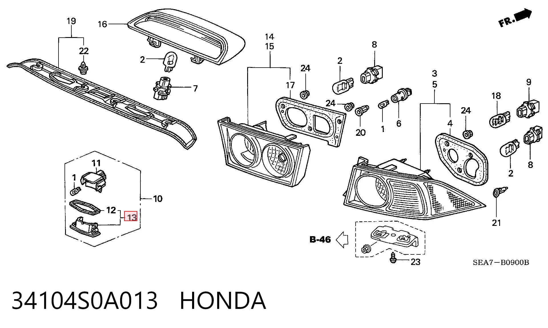 34104S0A013 Honda Lanterna da luz de fundo de matrícula traseira