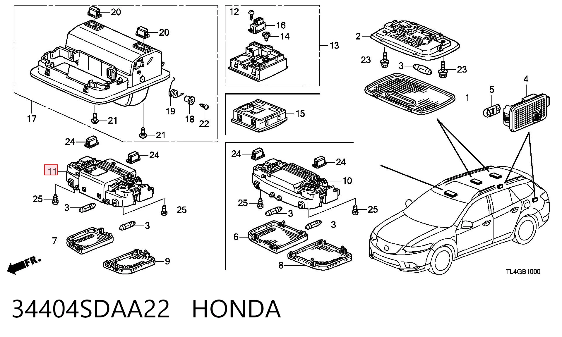 34404SDAA22 Honda Quebra-luz de iluminação de salão (de cabina)