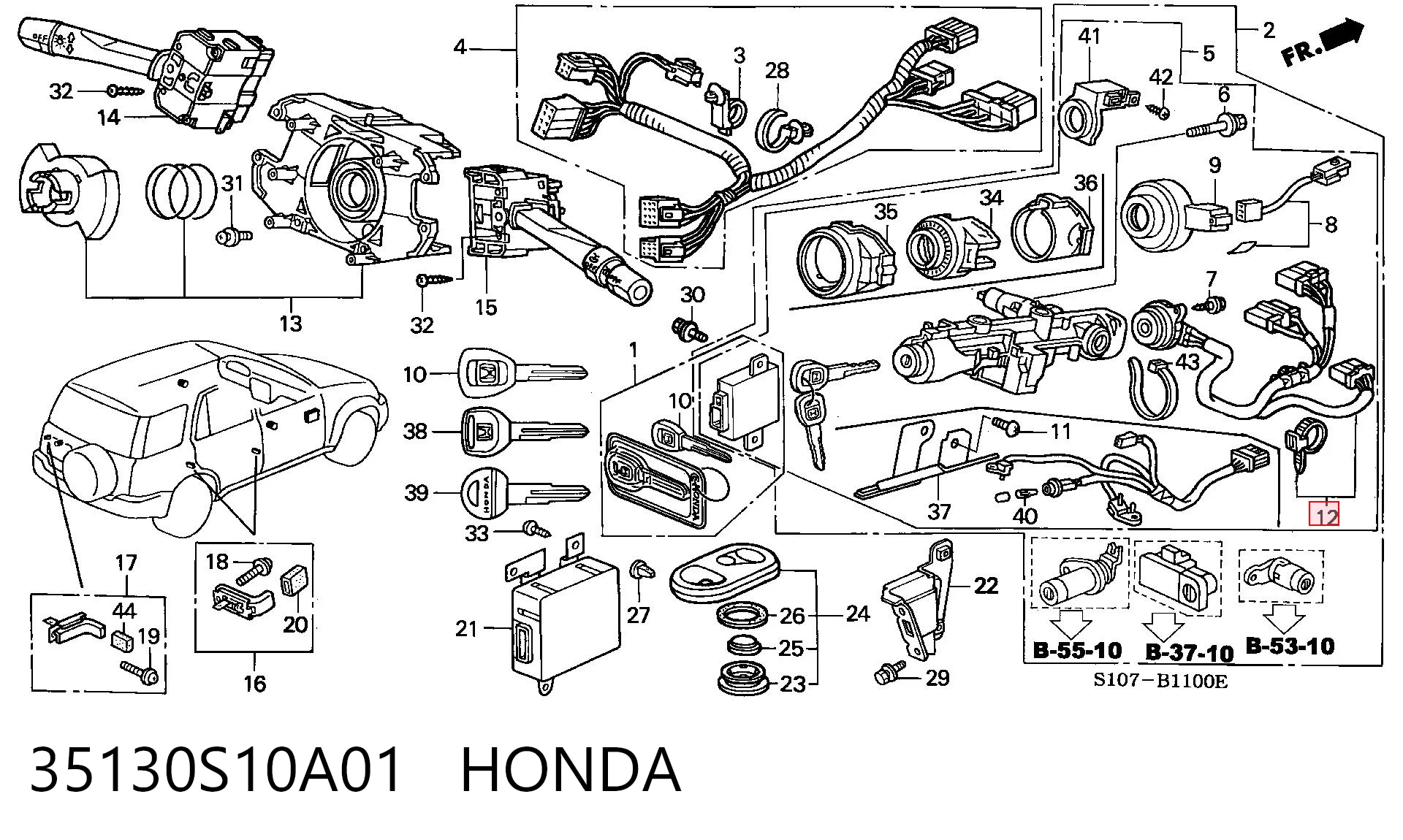 35130S10A01 Honda Grupo de contato de fecho de ignição