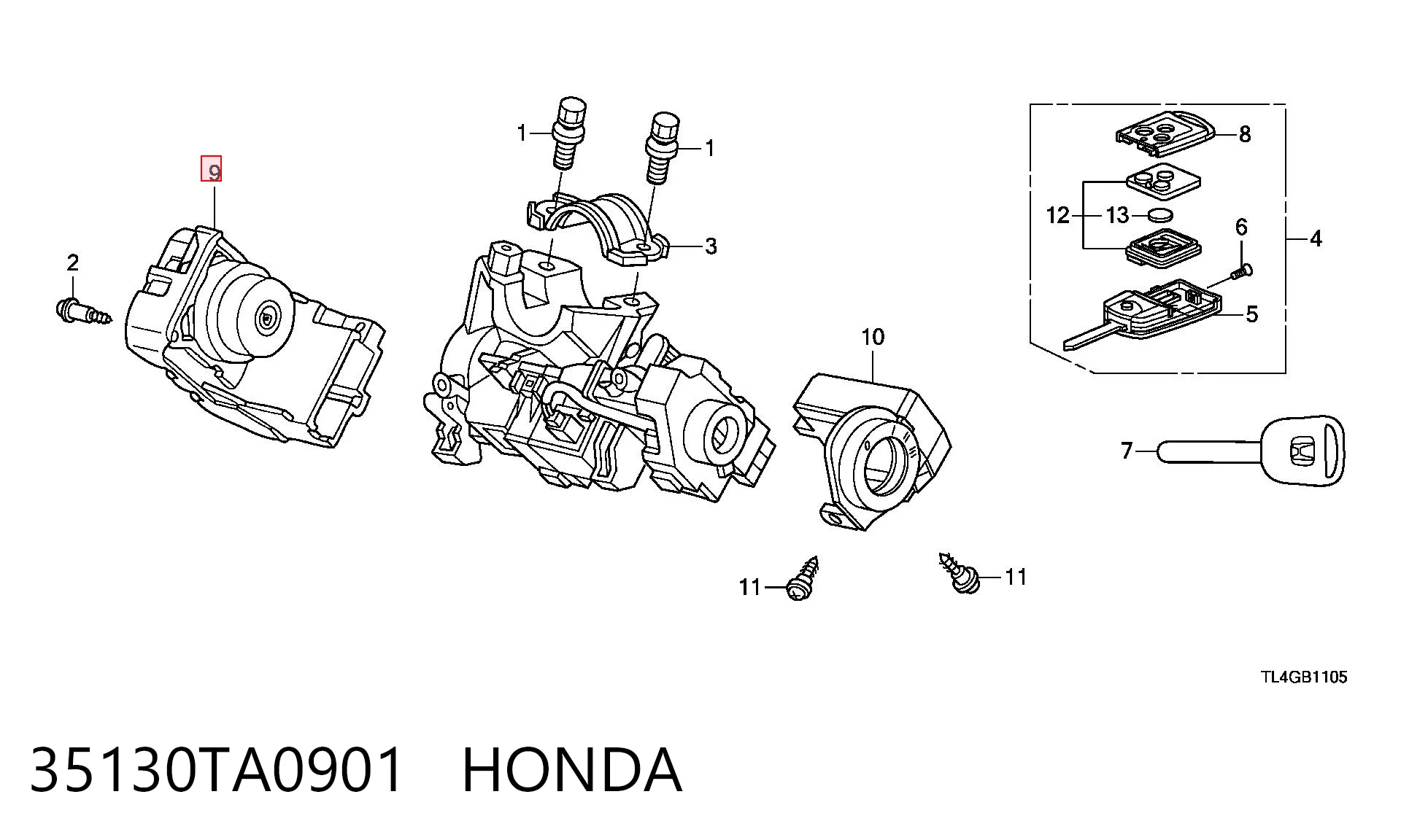 35130TA0901 Honda Grupo de contato de fecho de ignição