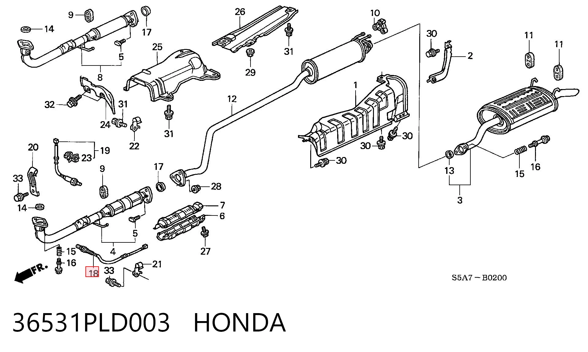 36531PLD003 Honda Sonda lambda, sensor de oxigênio até o catalisador