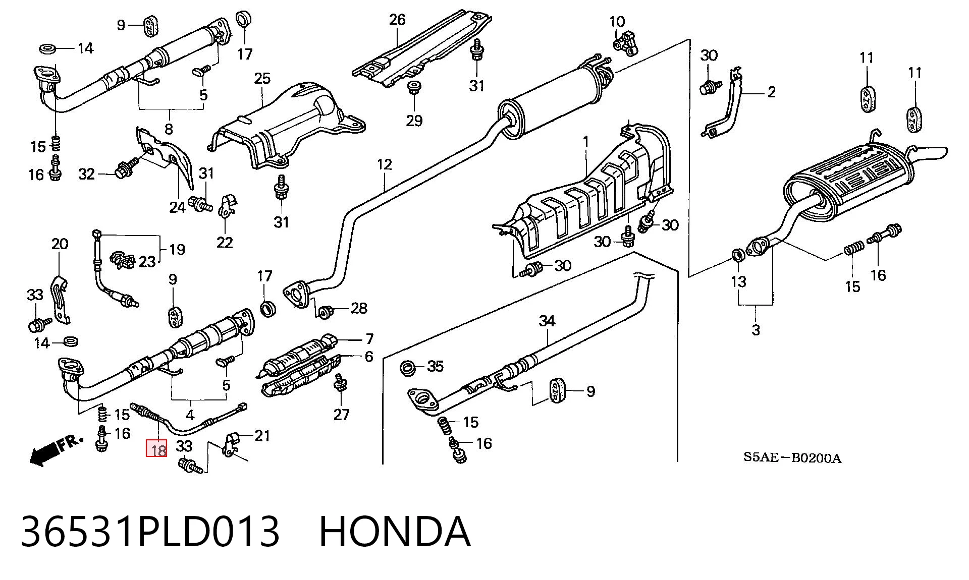 36531PLD013 Honda Sonda lambda, sensor de oxigênio até o catalisador