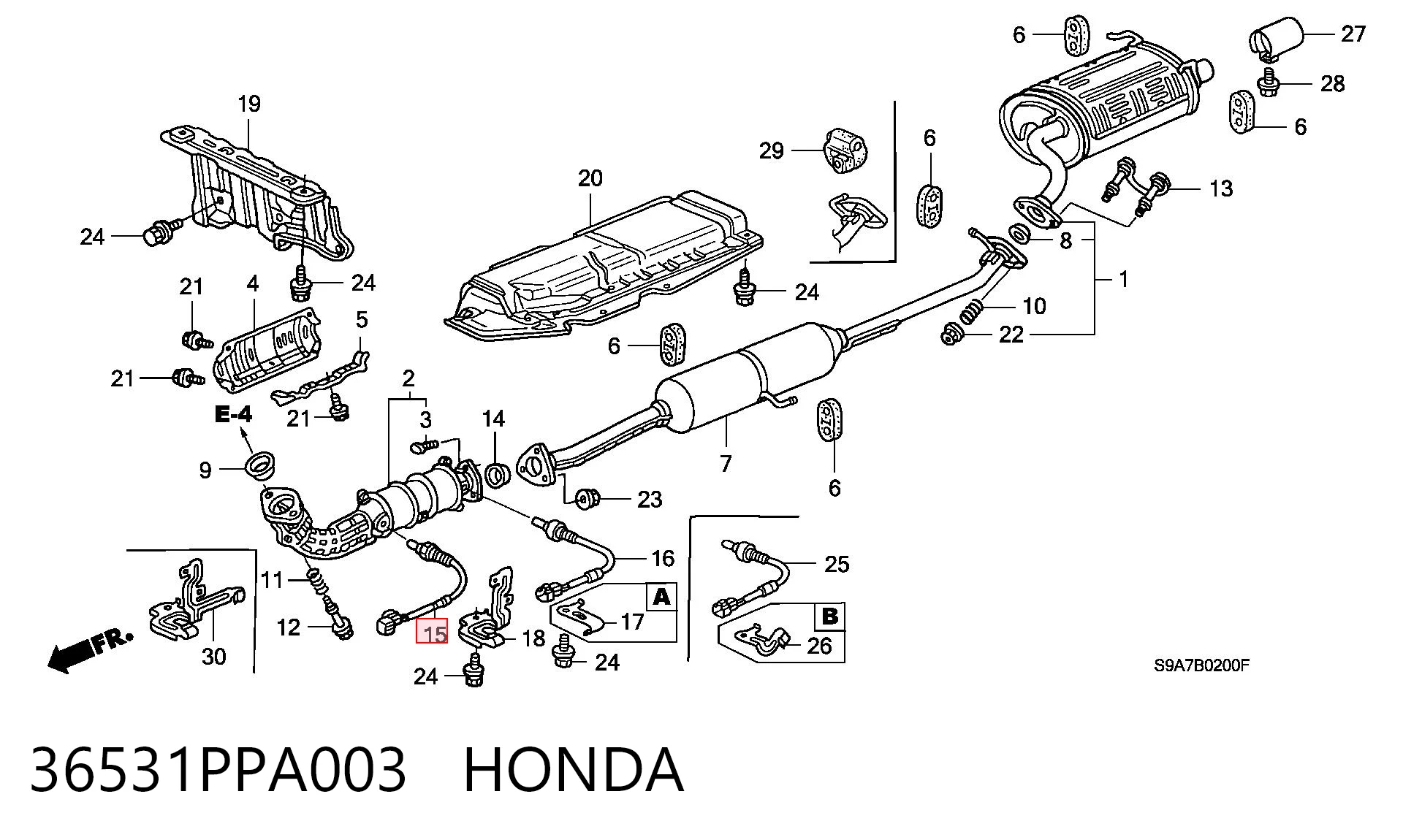 36531PPA003 Honda Sonda lambda, sensor de oxigênio até o catalisador