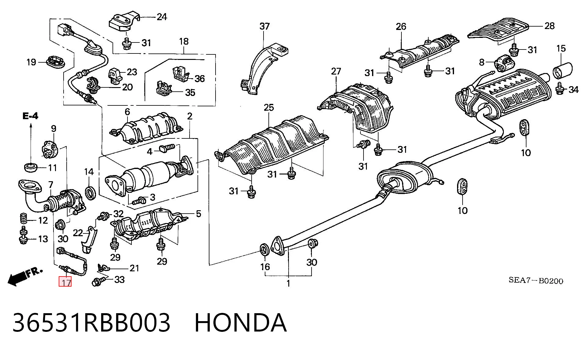 36531RBB003 Honda Sonda lambda, sensor de oxigênio até o catalisador