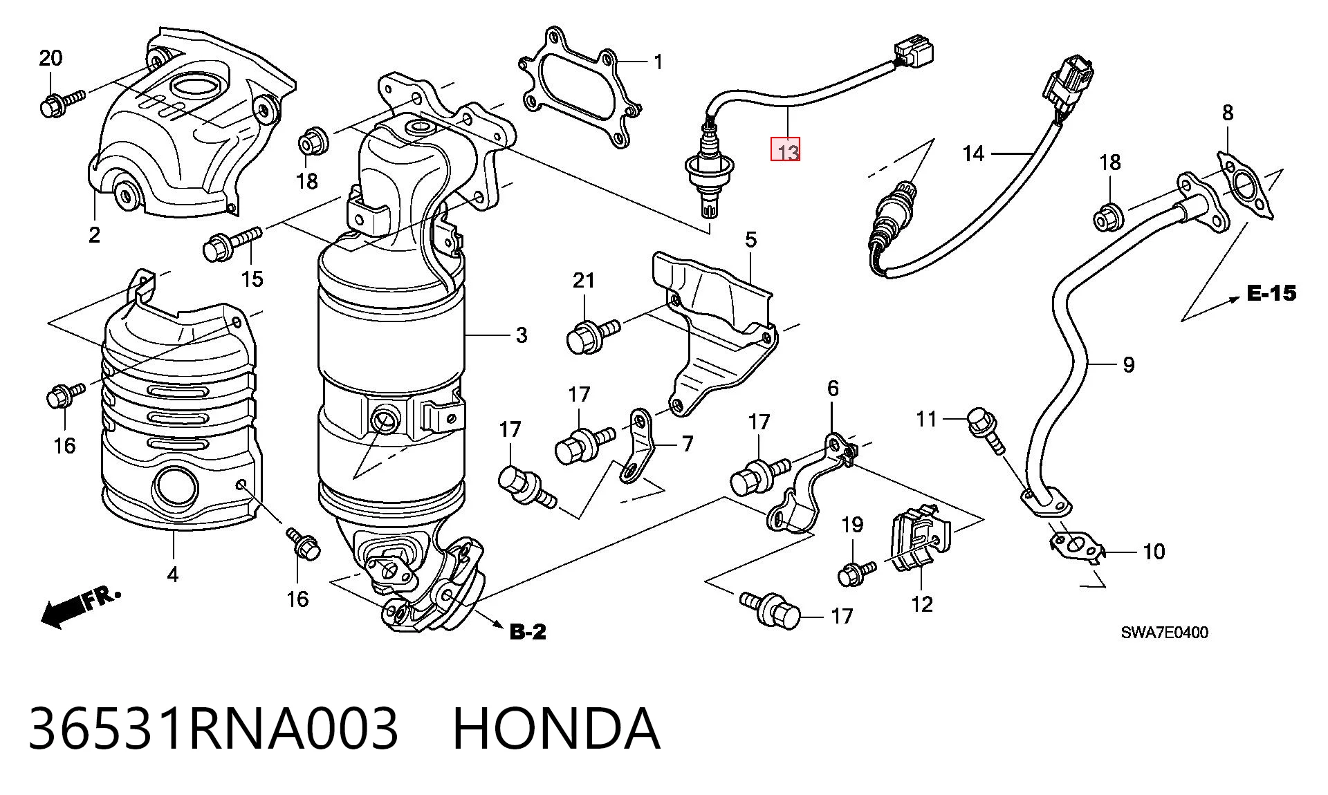 36531RNA003 Honda Sonda lambda, sensor de oxigênio até o catalisador