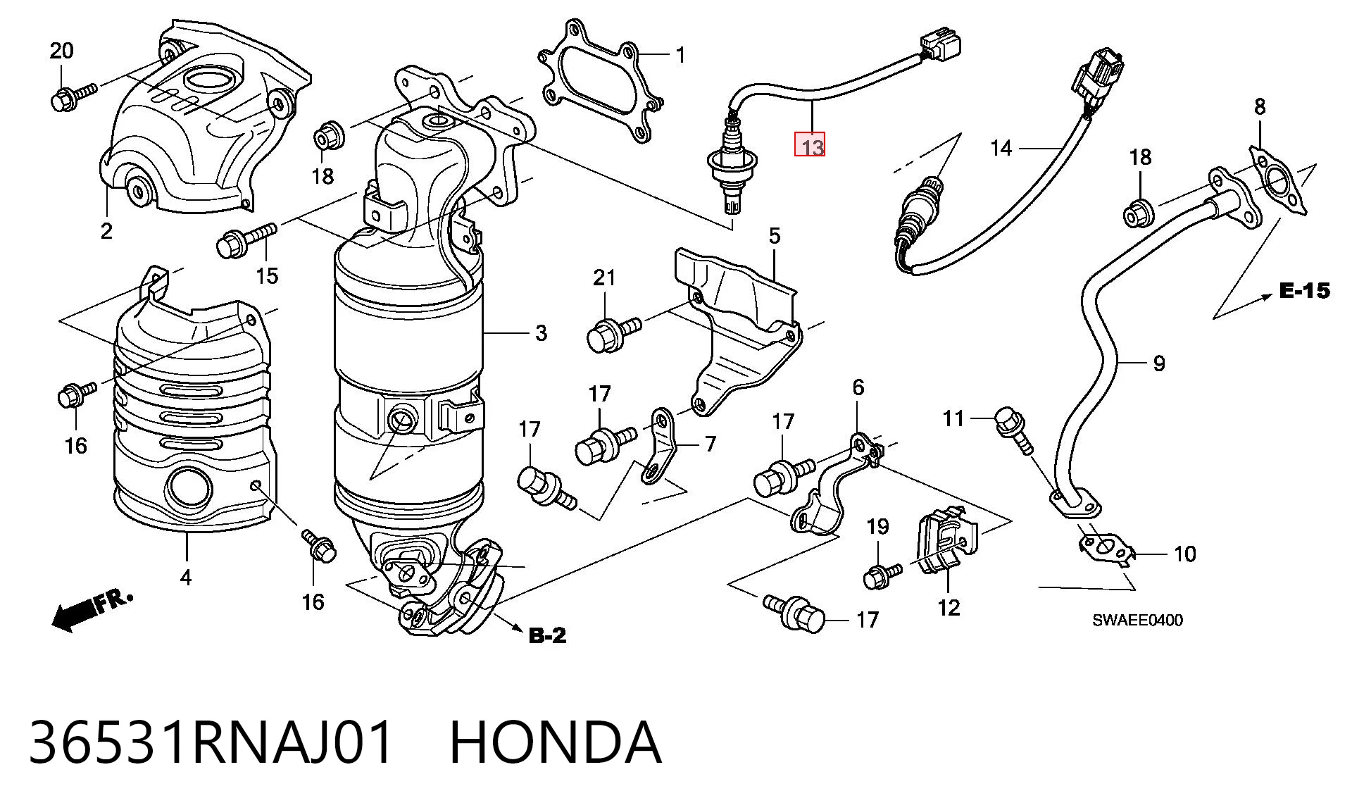 36531RNAJ01 Honda Sonda lambda, sensor de oxigênio até o catalisador