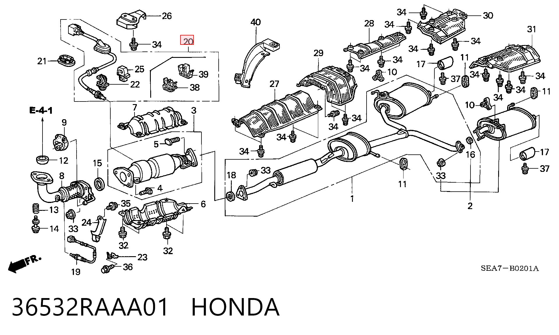 36532RAAA01 Honda Sonda lambda, sensor de oxigênio depois de catalisador