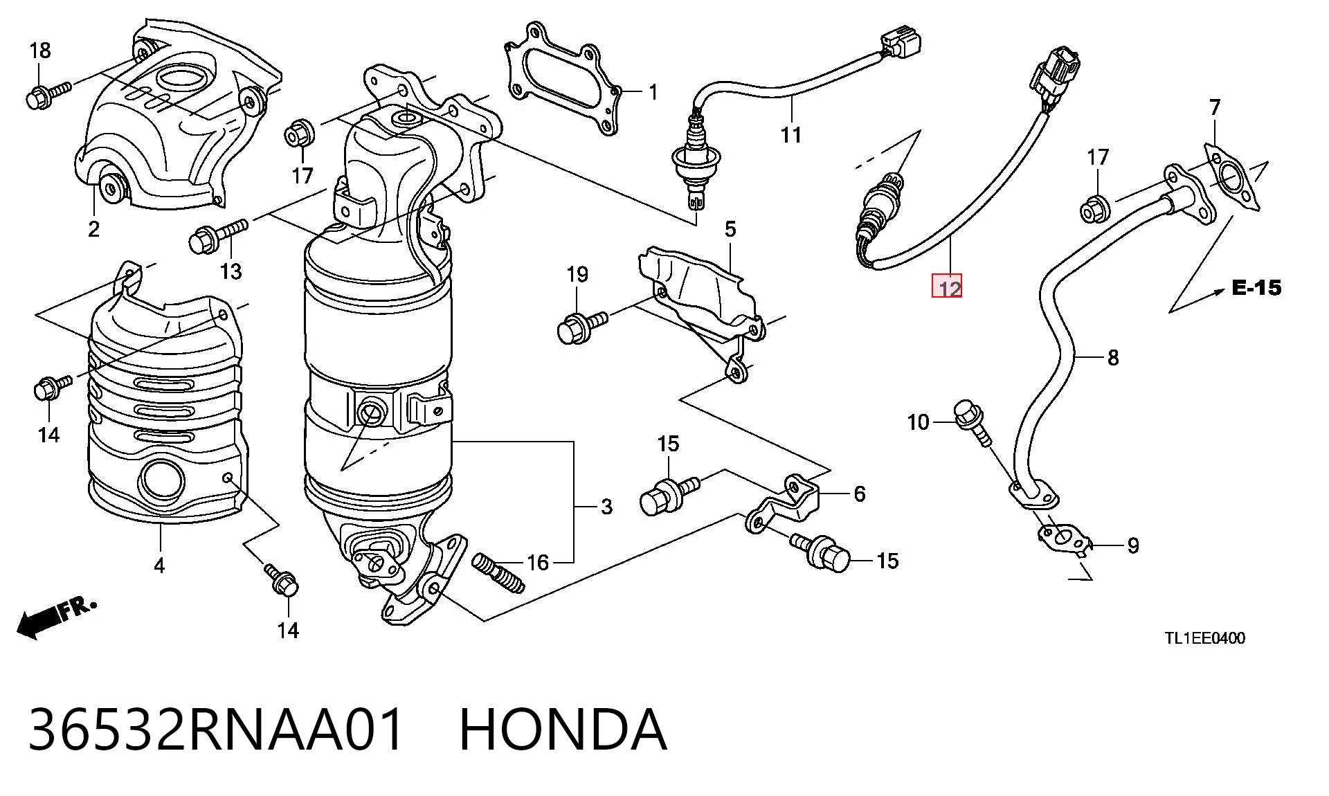 36532RNAA01 Honda Sonda lambda, sensor de oxigênio depois de catalisador
