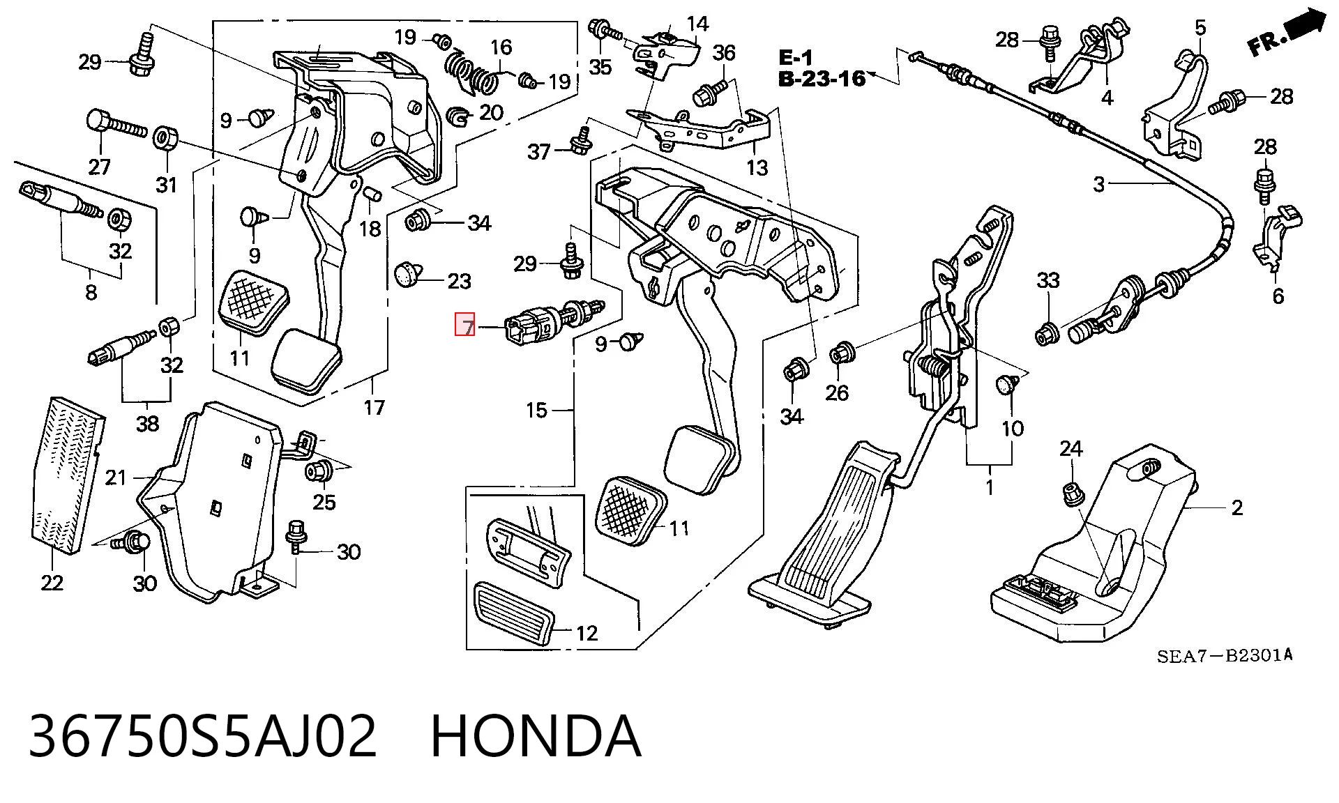 36750S5AJ02 Honda Sensor de ativação do sinal de parada