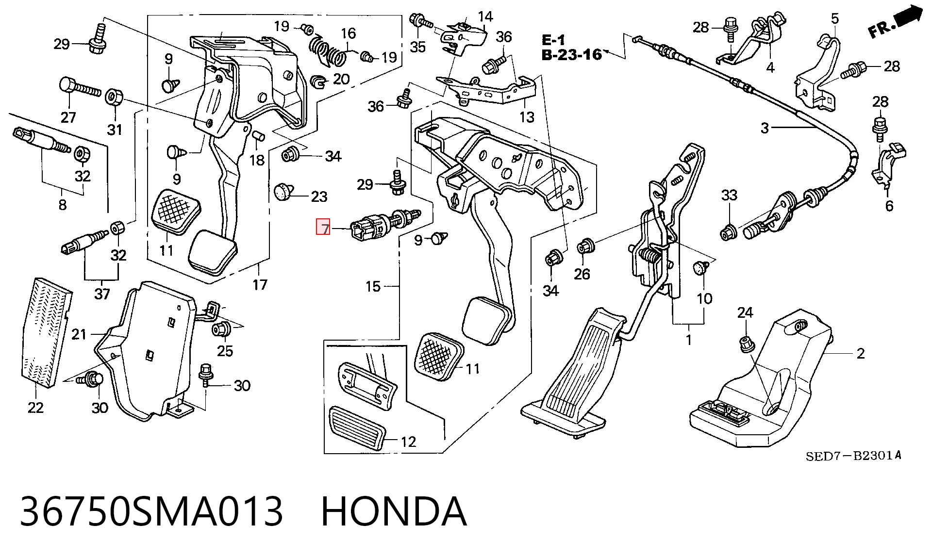 36750SMA013 Honda Sensor de ativação do sinal de parada