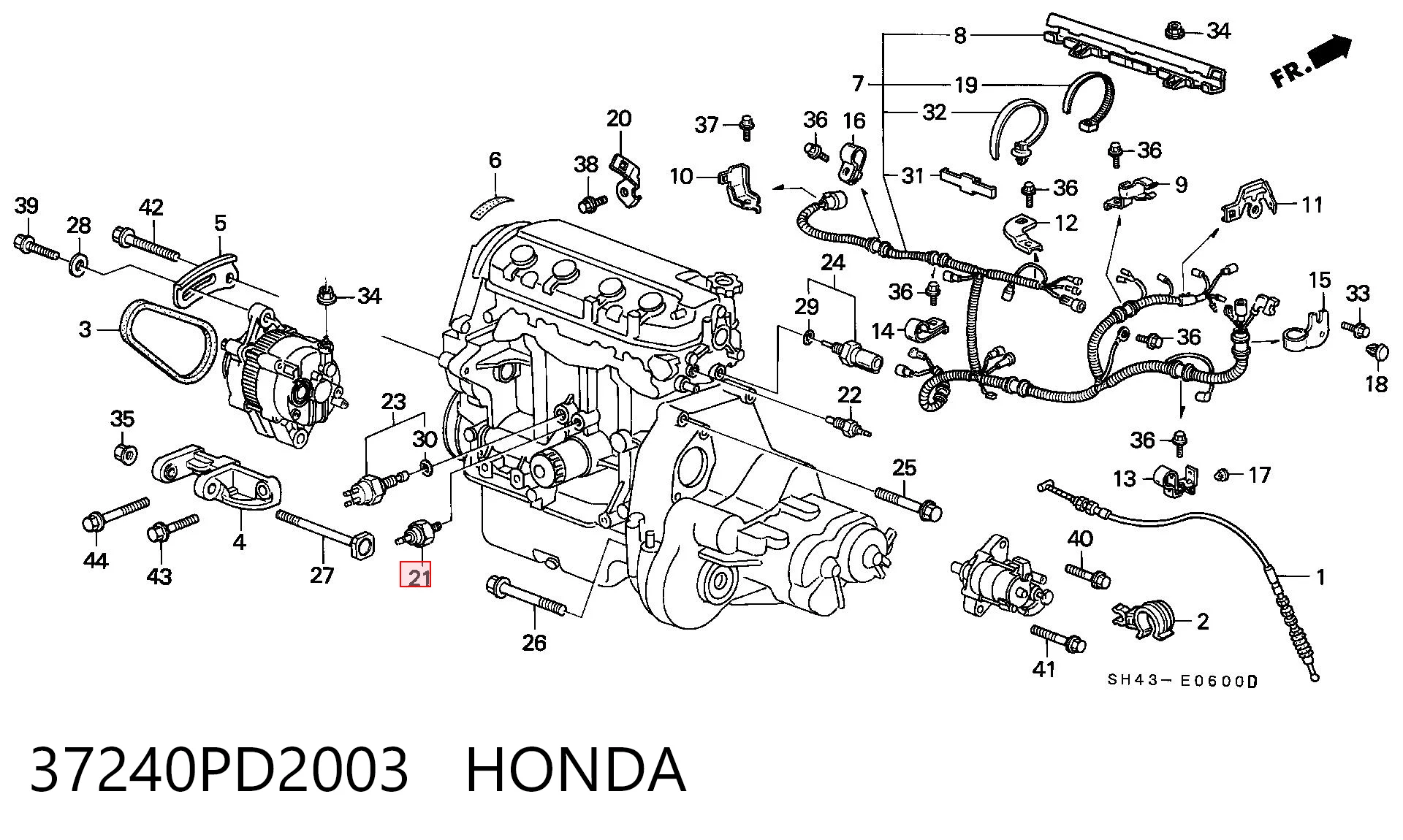 37240PD2003 Honda Sensor de pressão de óleo