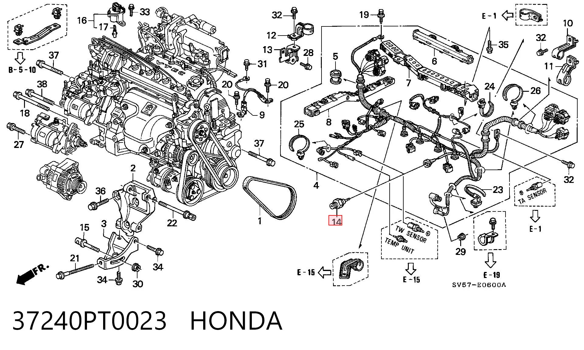 37240PT0023 Honda Sensor de pressão de óleo