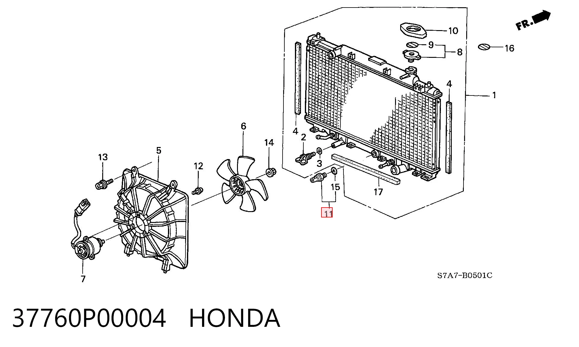 37760P00004 Honda Sensor de temperatura do fluido de esfriamento (de ativação de ventilador do radiador)