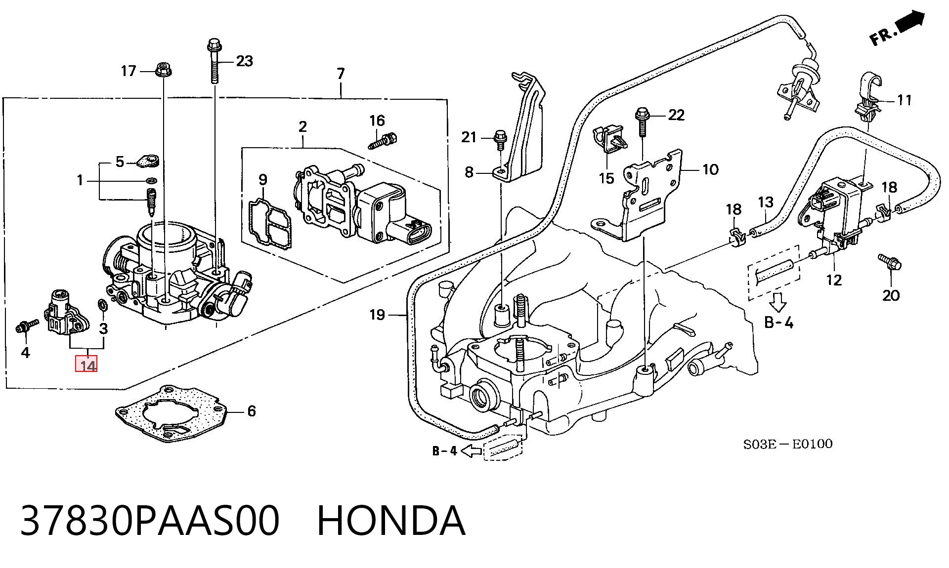 37830PAAS00 Honda Sensor de pressão no coletor de admissão, MAP