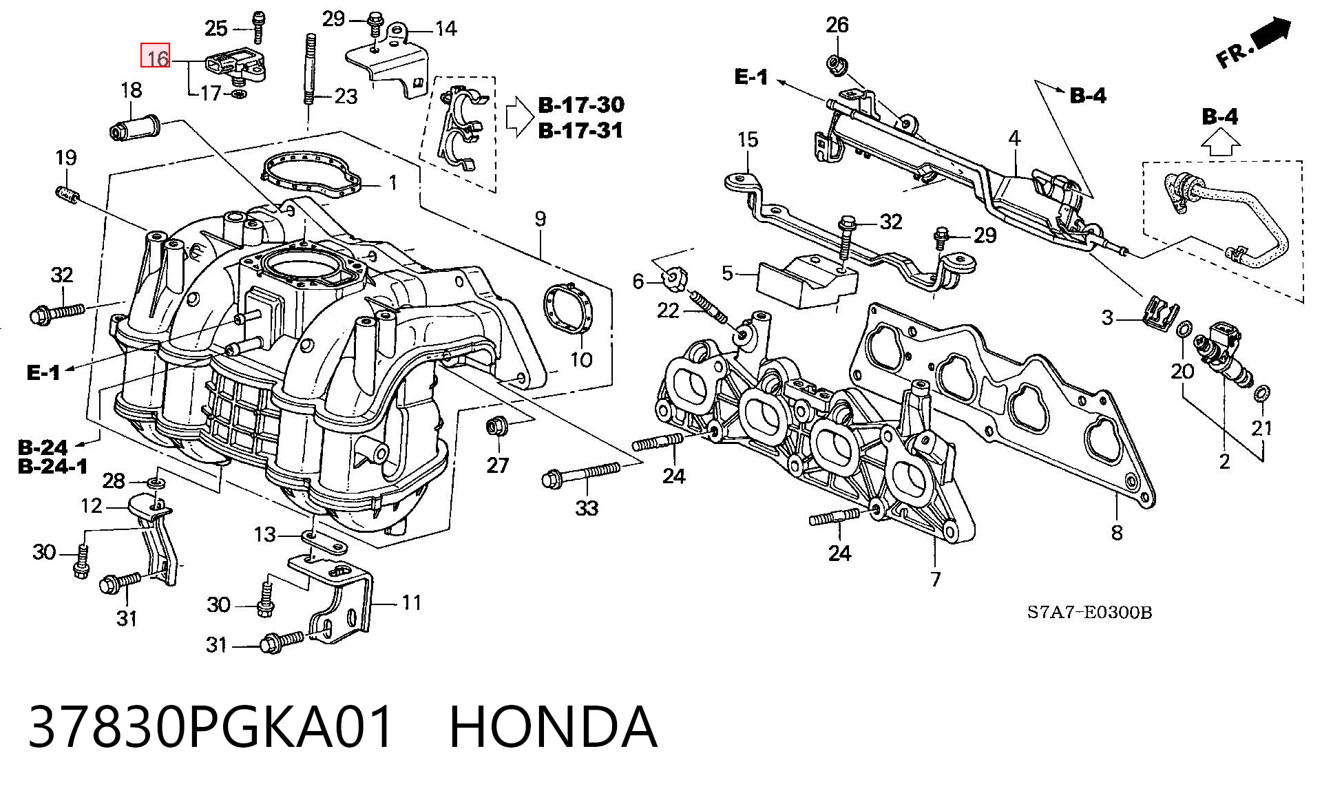 37830PGKA01 Honda Sensor de pressão no coletor de admissão, MAP