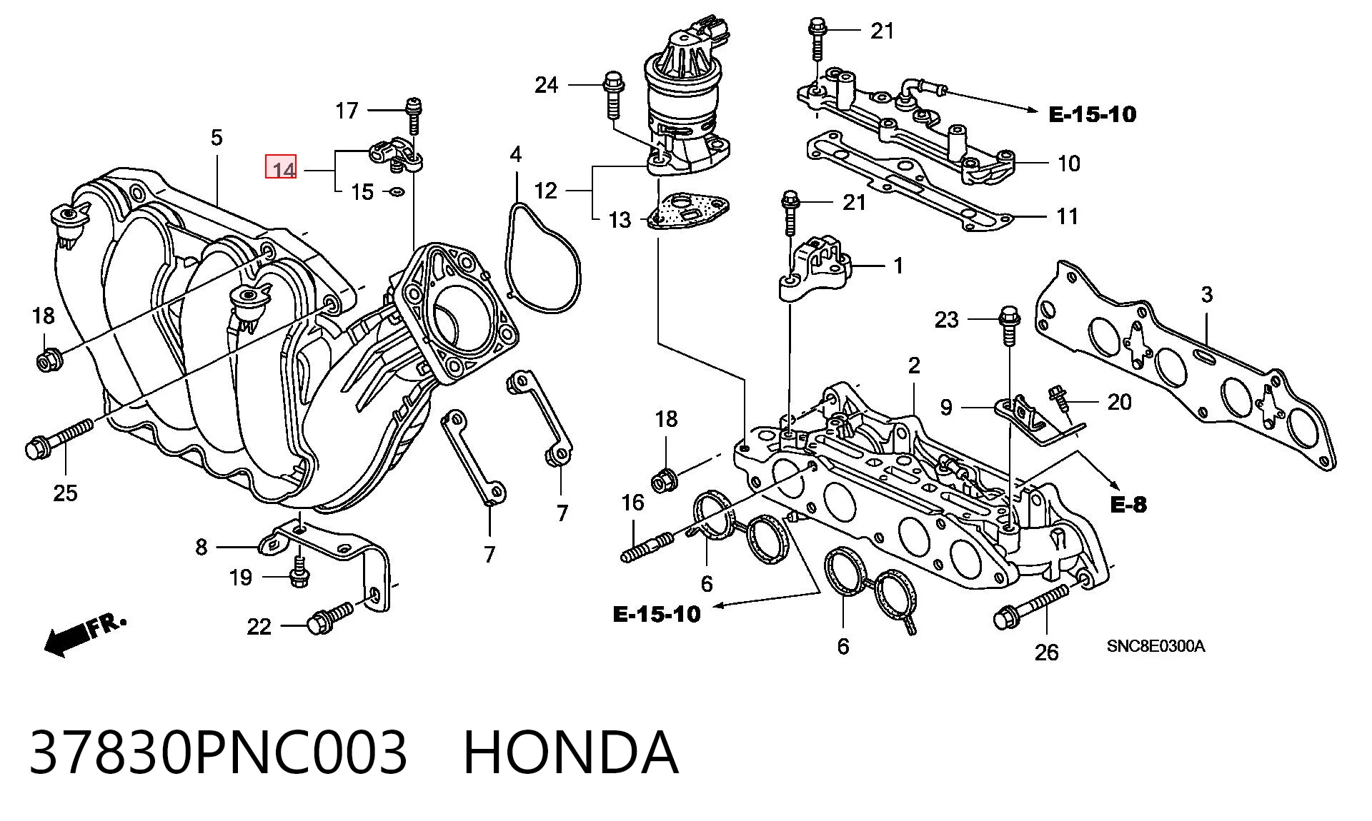 37830PNC003 Honda Sensor de pressão no coletor de admissão, MAP