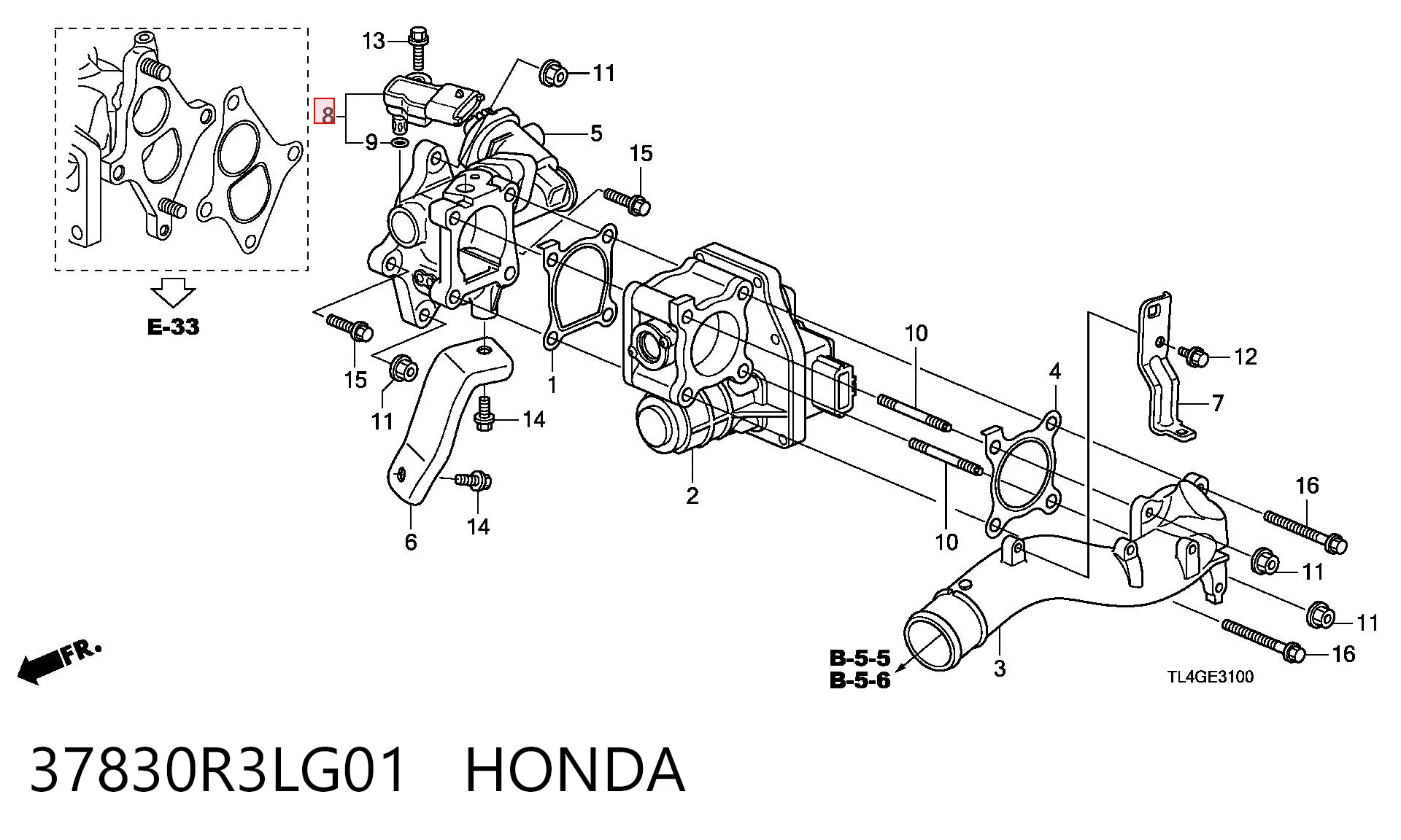 37830R3LG01 Honda Sensor de pressão no coletor de admissão, MAP