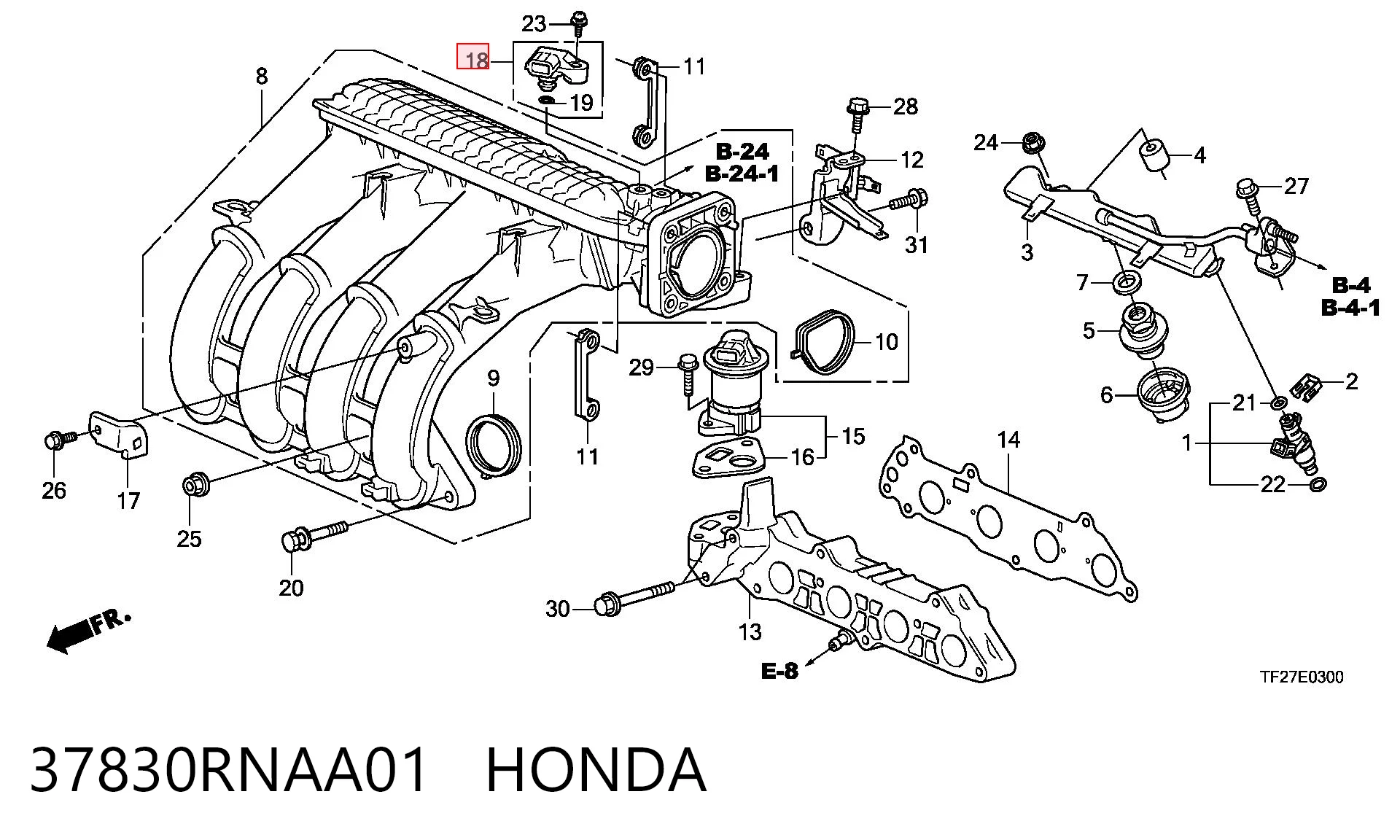 37830RNAA01 Honda Sensor de pressão no coletor de admissão, MAP