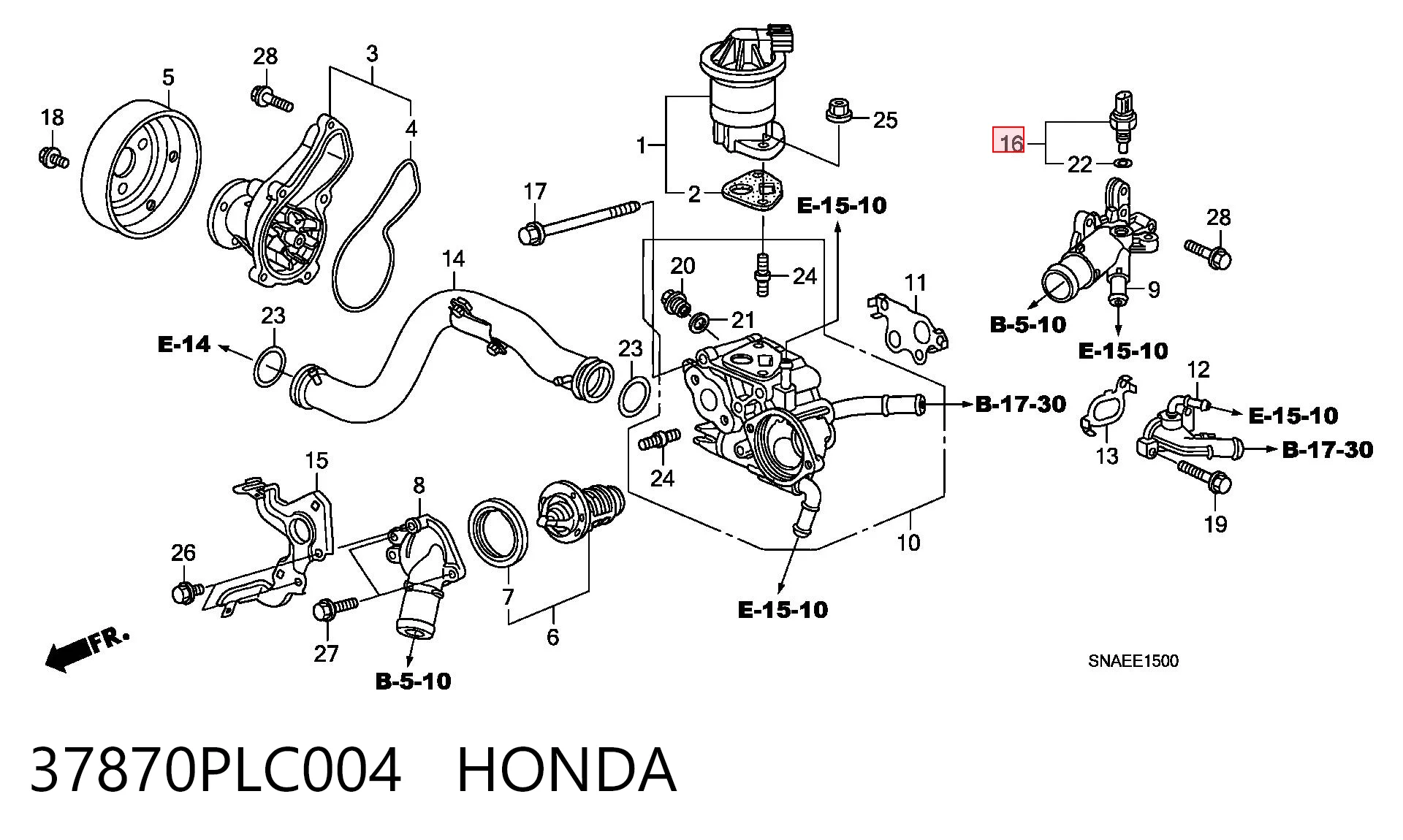 37870PLC004 Honda Sensor de temperatura do fluido de esfriamento