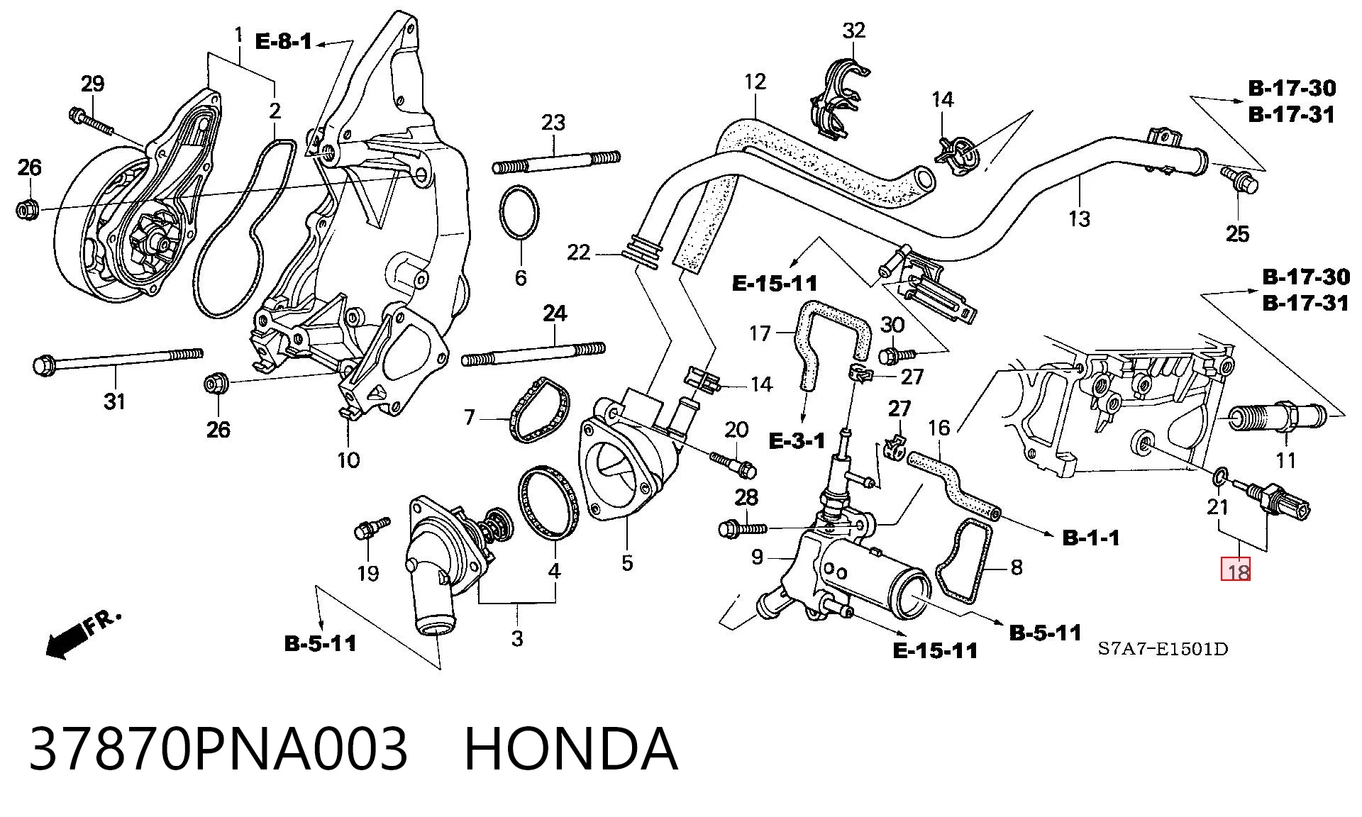 37870PNA003 Honda Sensor de temperatura do fluido de esfriamento