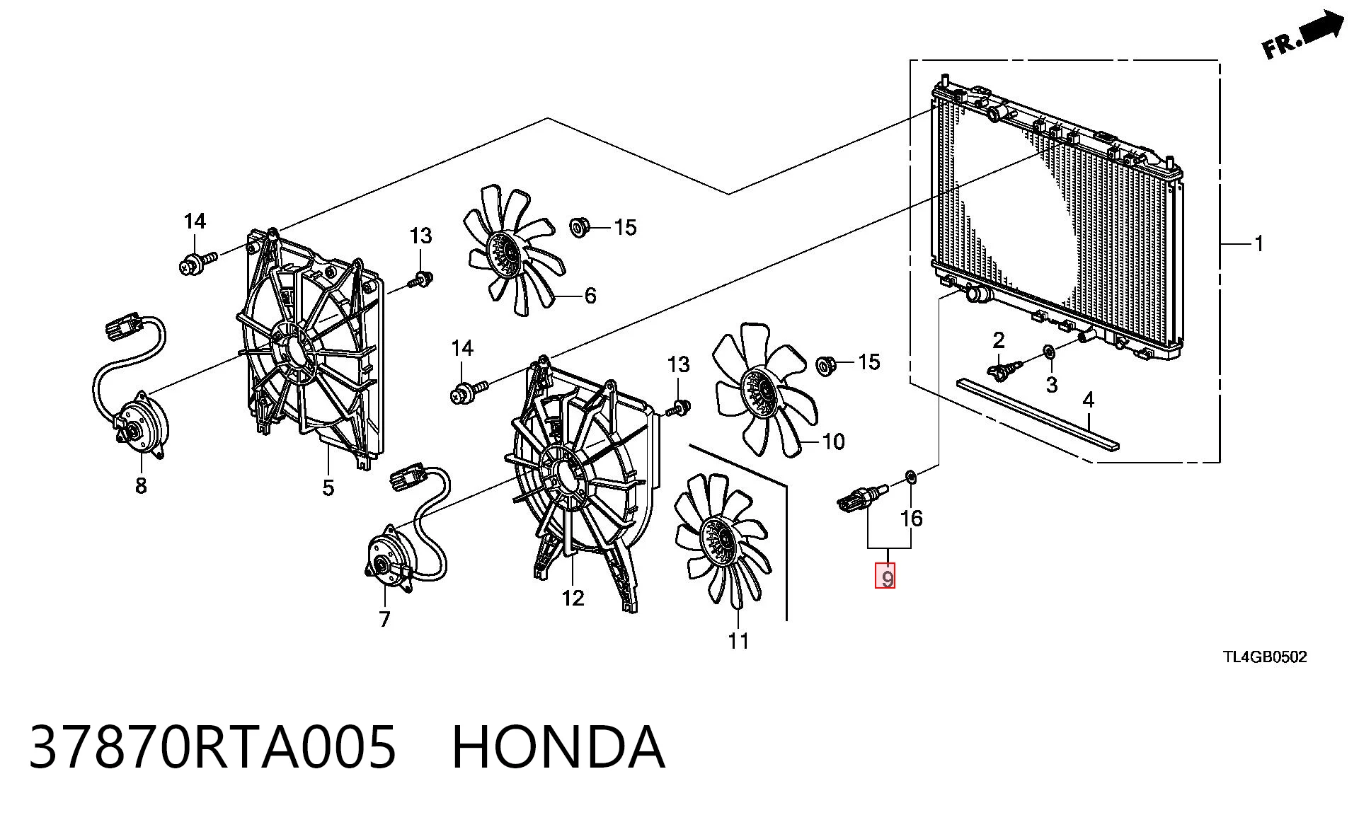 37870RTA005 Honda Sensor de temperatura do fluido de esfriamento (de ativação de ventilador do radiador)