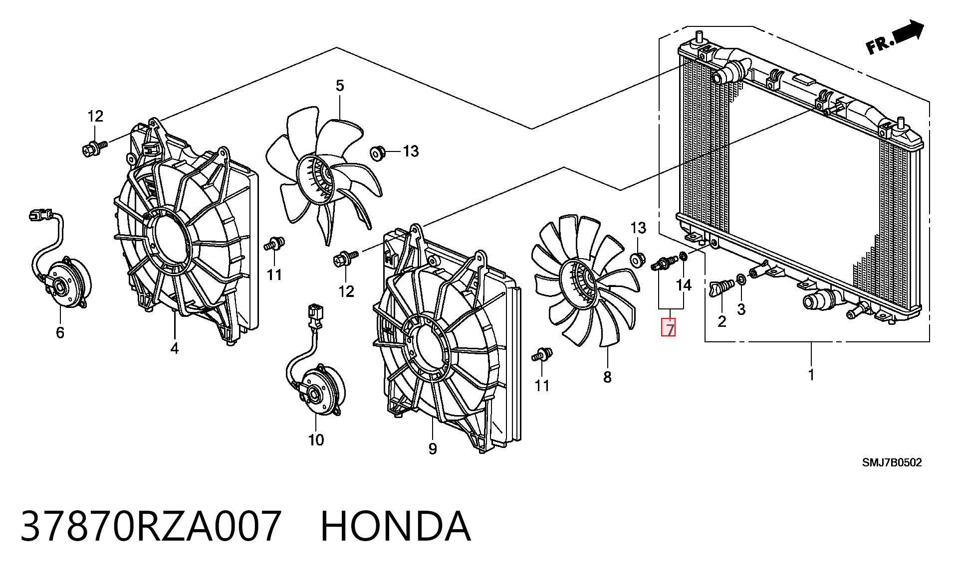 37870RZA007 Honda Sensor de temperatura do fluido de esfriamento (de ativação de ventilador do radiador)