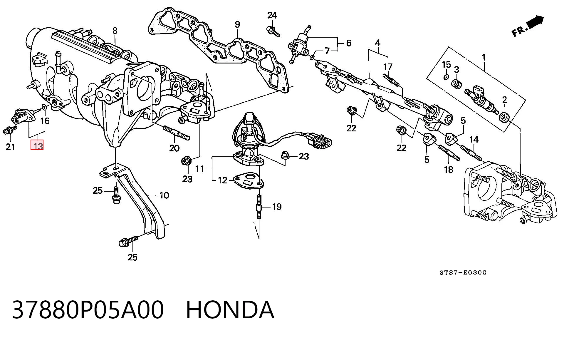 37880P05A00 Honda Sensor de temperatura da mistura de ar