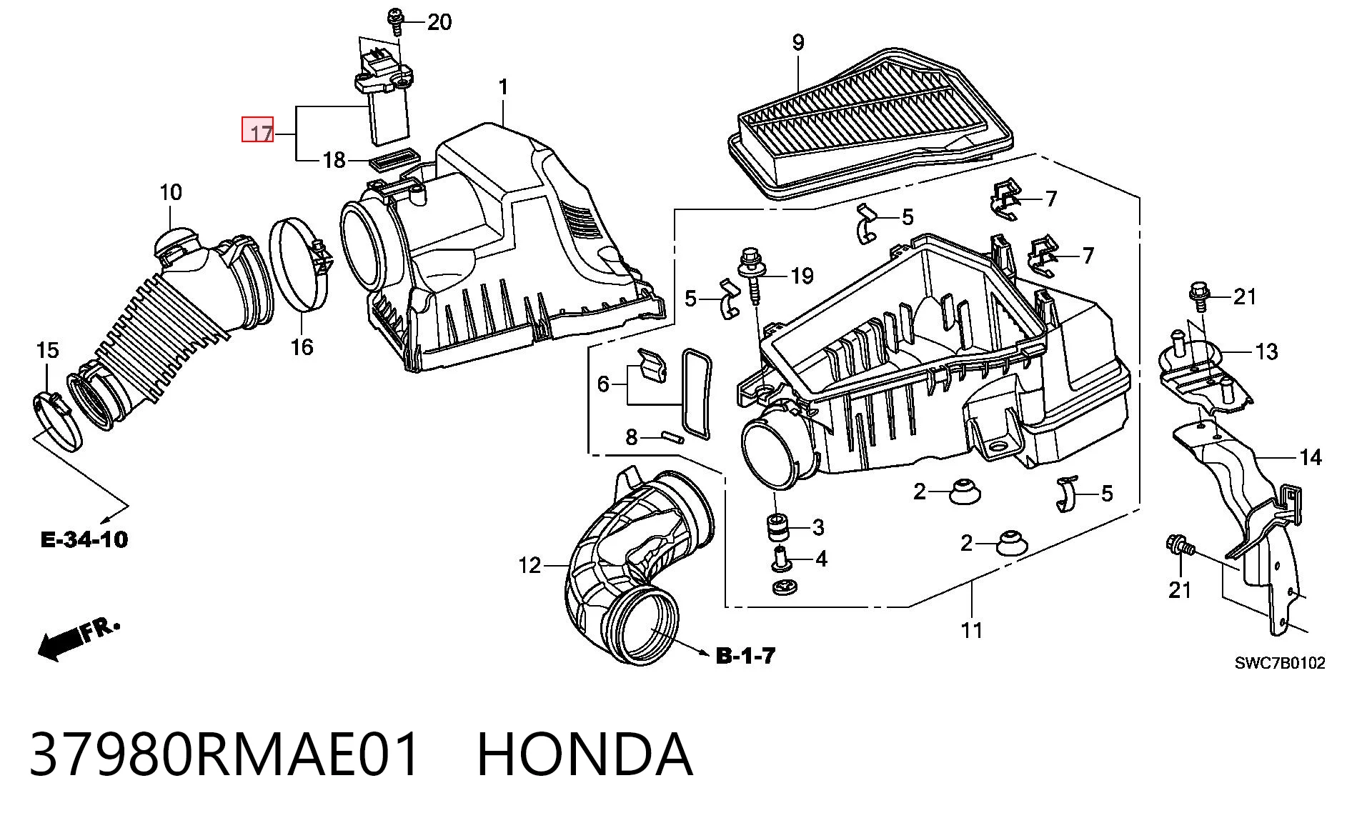 Compre Sensor de fluxo (consumo) de ar, medidor de consumo M.A.F. - (Mass Airflow) Honda CR-V 4