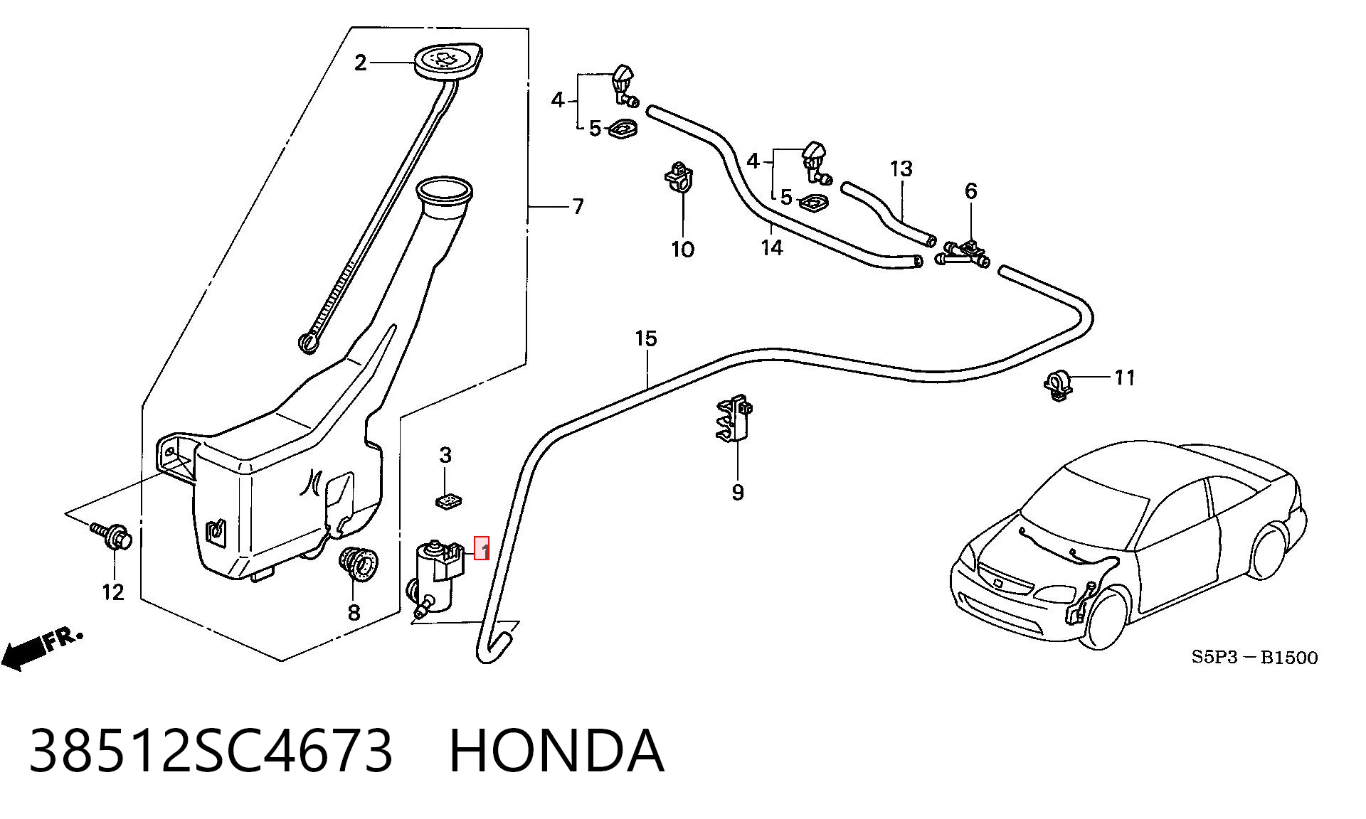 38512SC4673 Honda Motor de limpador pára-brisas de vidro traseiro