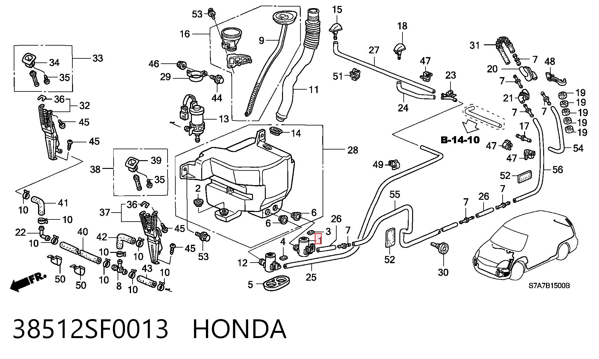 38512SF0013 Honda Bomba de motor de fluido para lavador de vidro traseiro