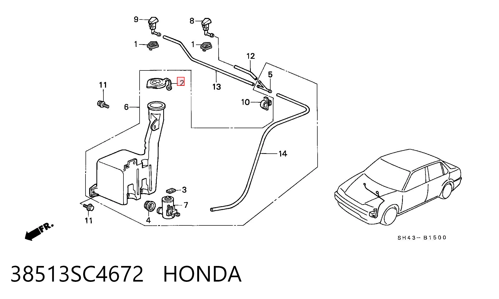 Tampa de tanque de fluido para lavador para Honda Civic V EG, EH