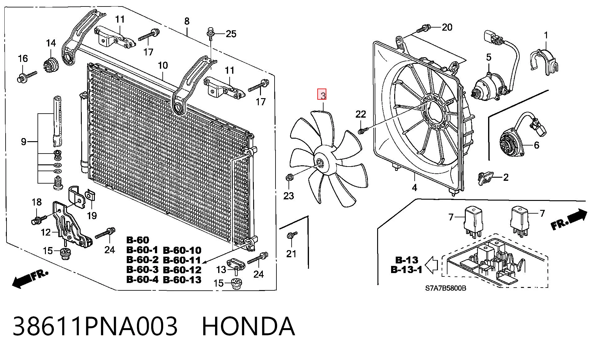 38611PNA003 Honda Ventilador (roda de aletas) do radiador de aparelho de ar condicionado