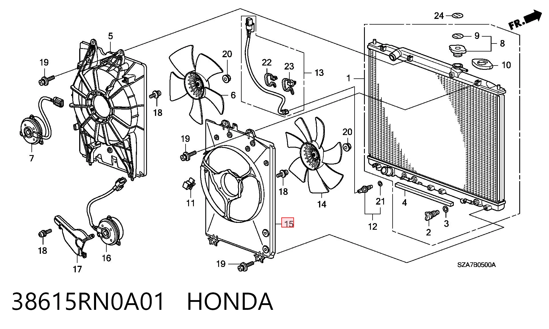 38615RN0A01 Honda Difusor do radiador de aparelho de ar condicionado