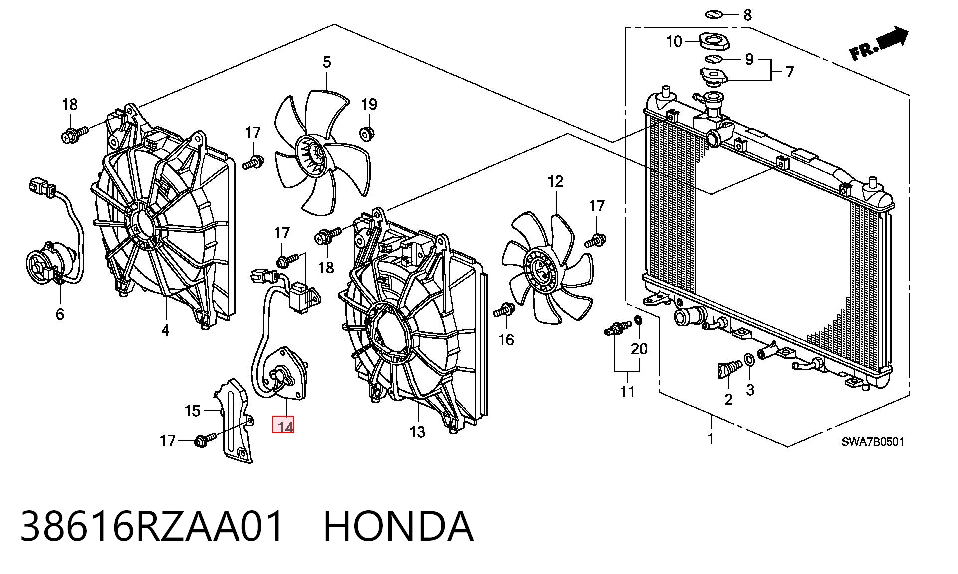 38616RZAA01 Honda Motor de ventilador de aparelho de ar condicionado