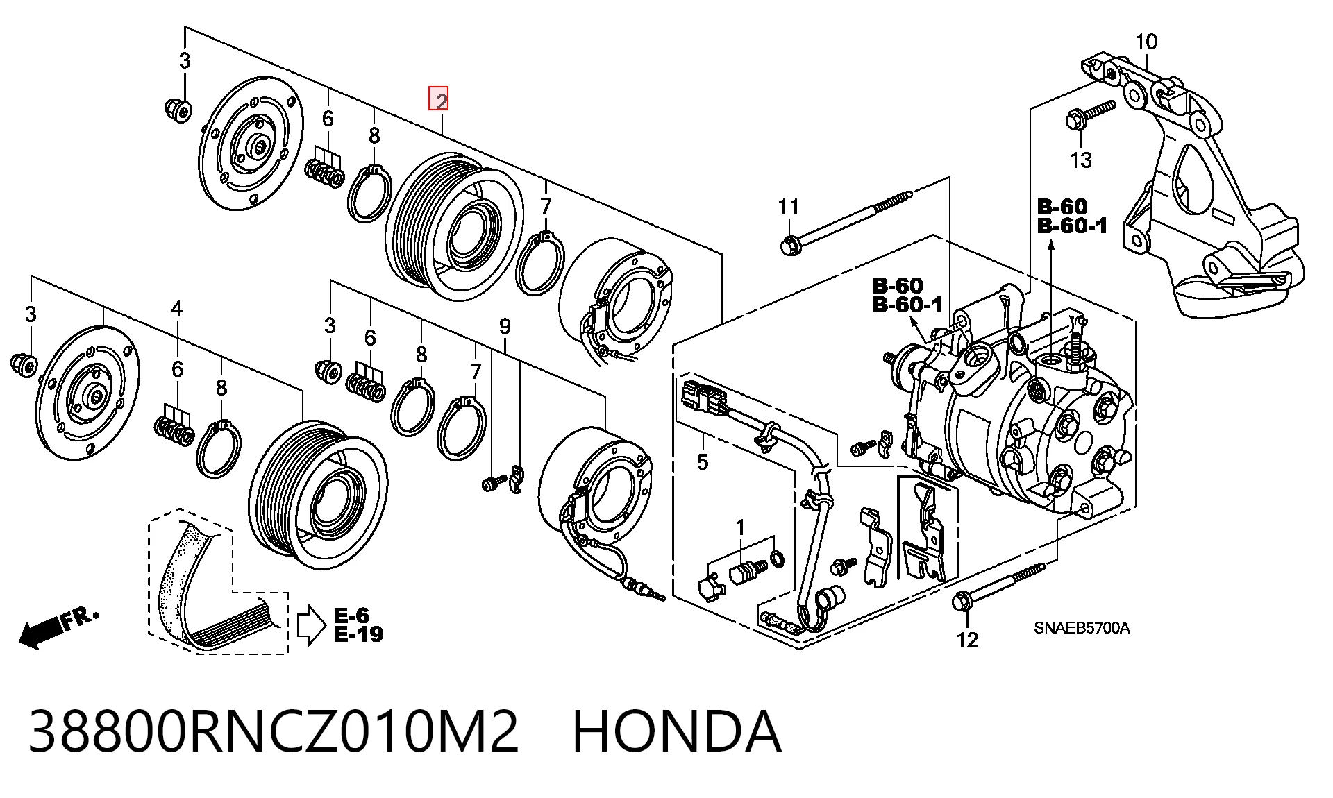 38800RNCZ010M2 Honda Compressor de aparelho de ar condicionado