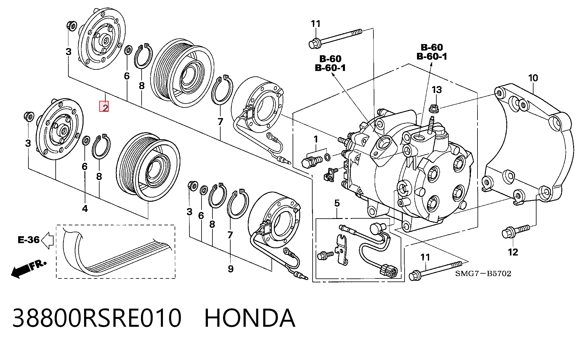 38800RSRE010 Honda Compressor de aparelho de ar condicionado