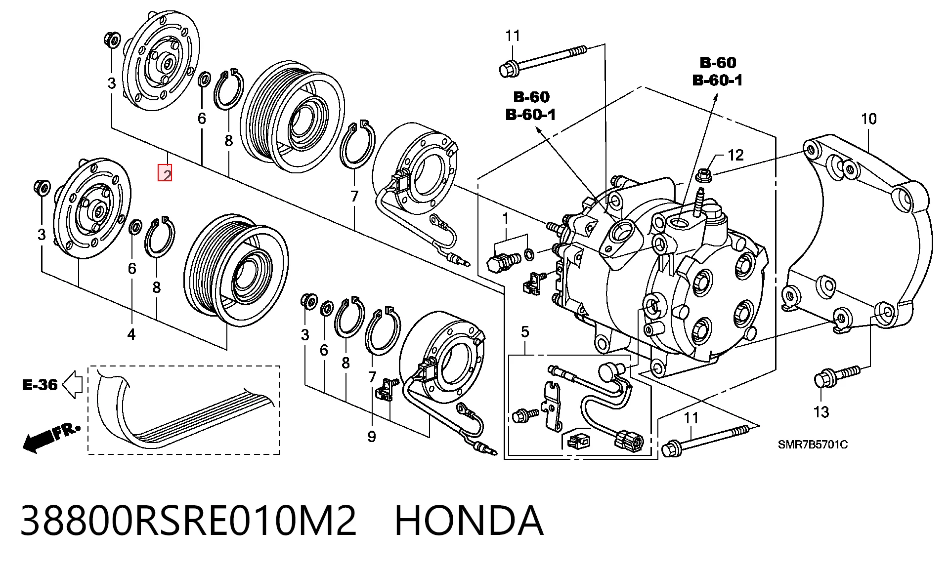 38800RSRE010M2 Honda Compressor de aparelho de ar condicionado